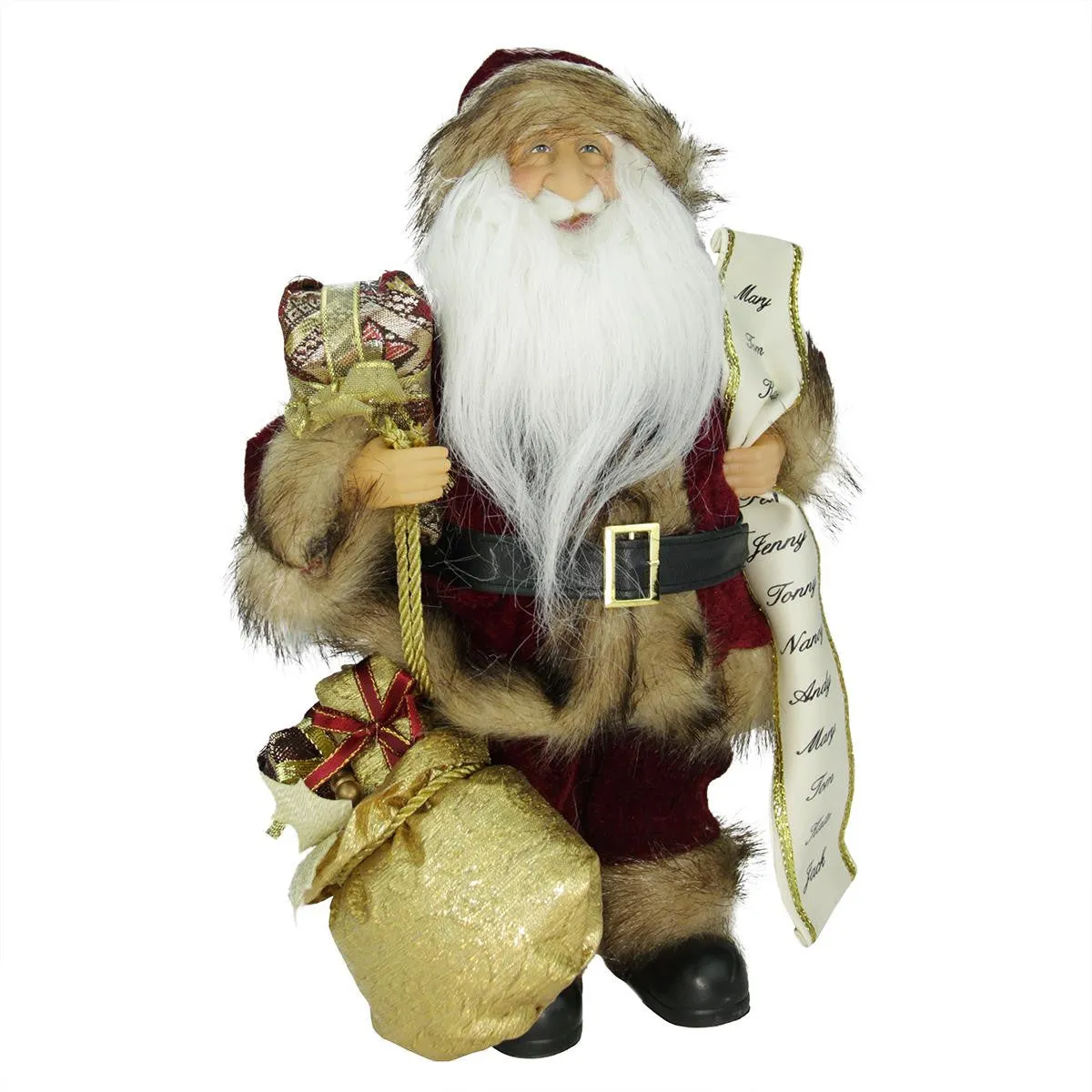 12" Woodland Standing Santa Claus Christmas Figure with Name List and Gift Bag