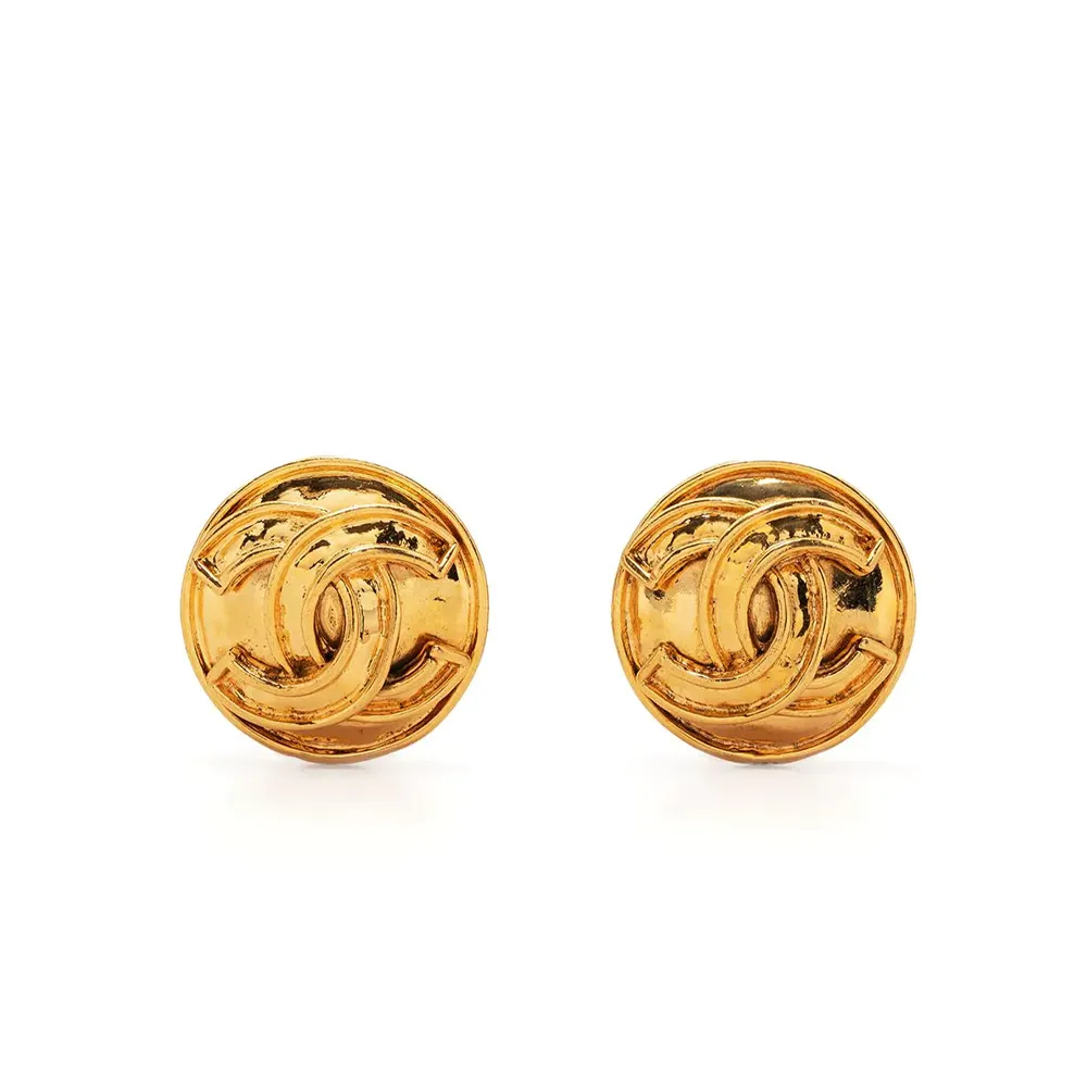 1994 Coco Mark Round Earrings Gold