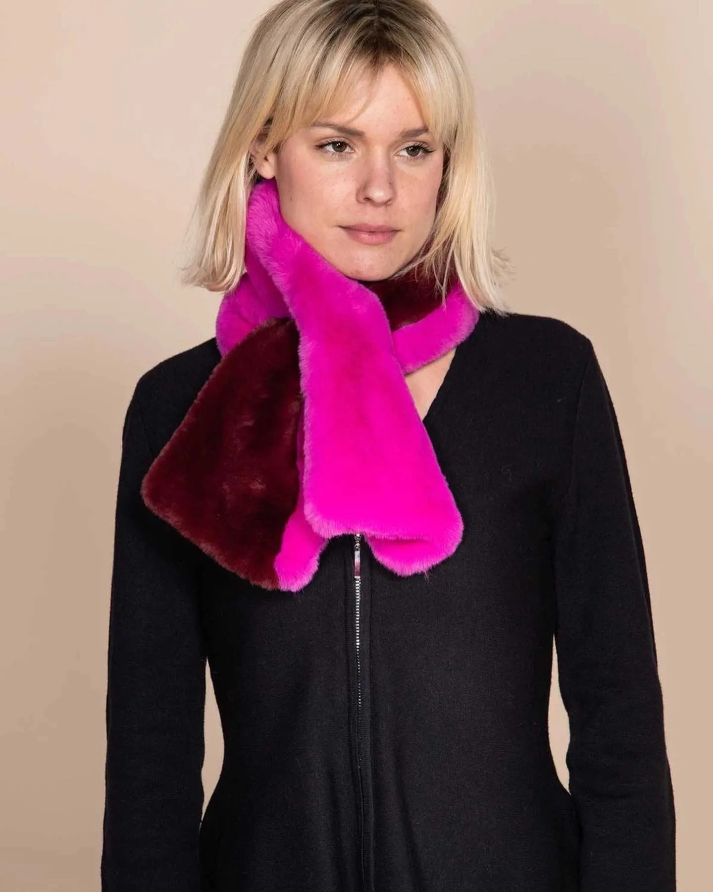 2 tone Faux Fur Scarf- Magenta