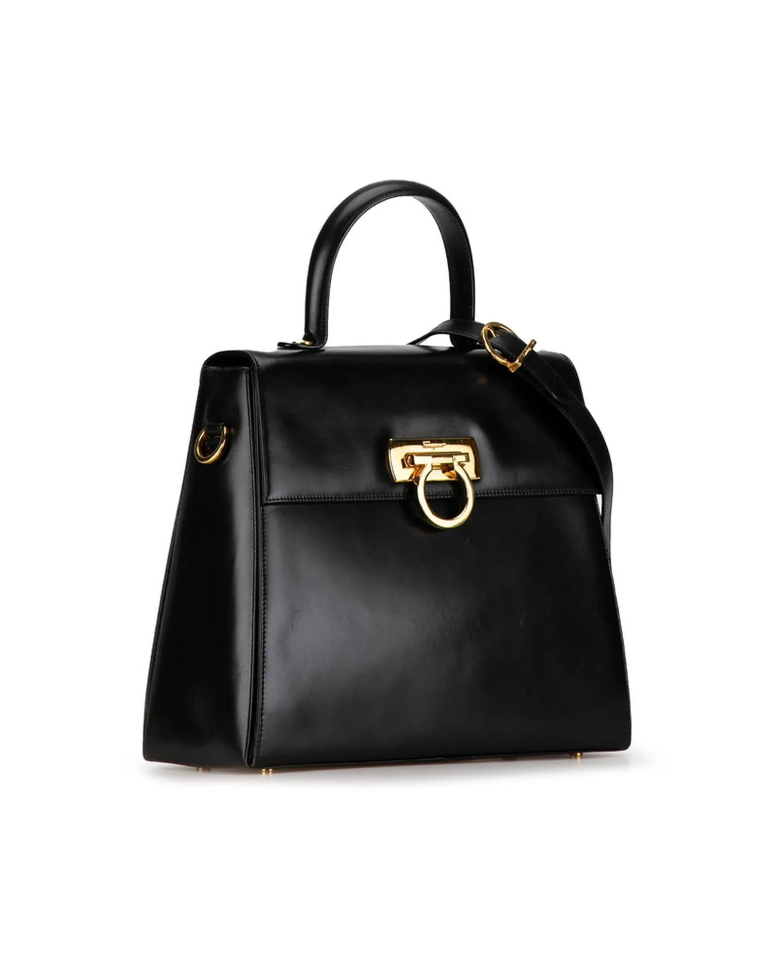 Authentic Black Leather Gancini Handbag by Salvatore Ferragamo