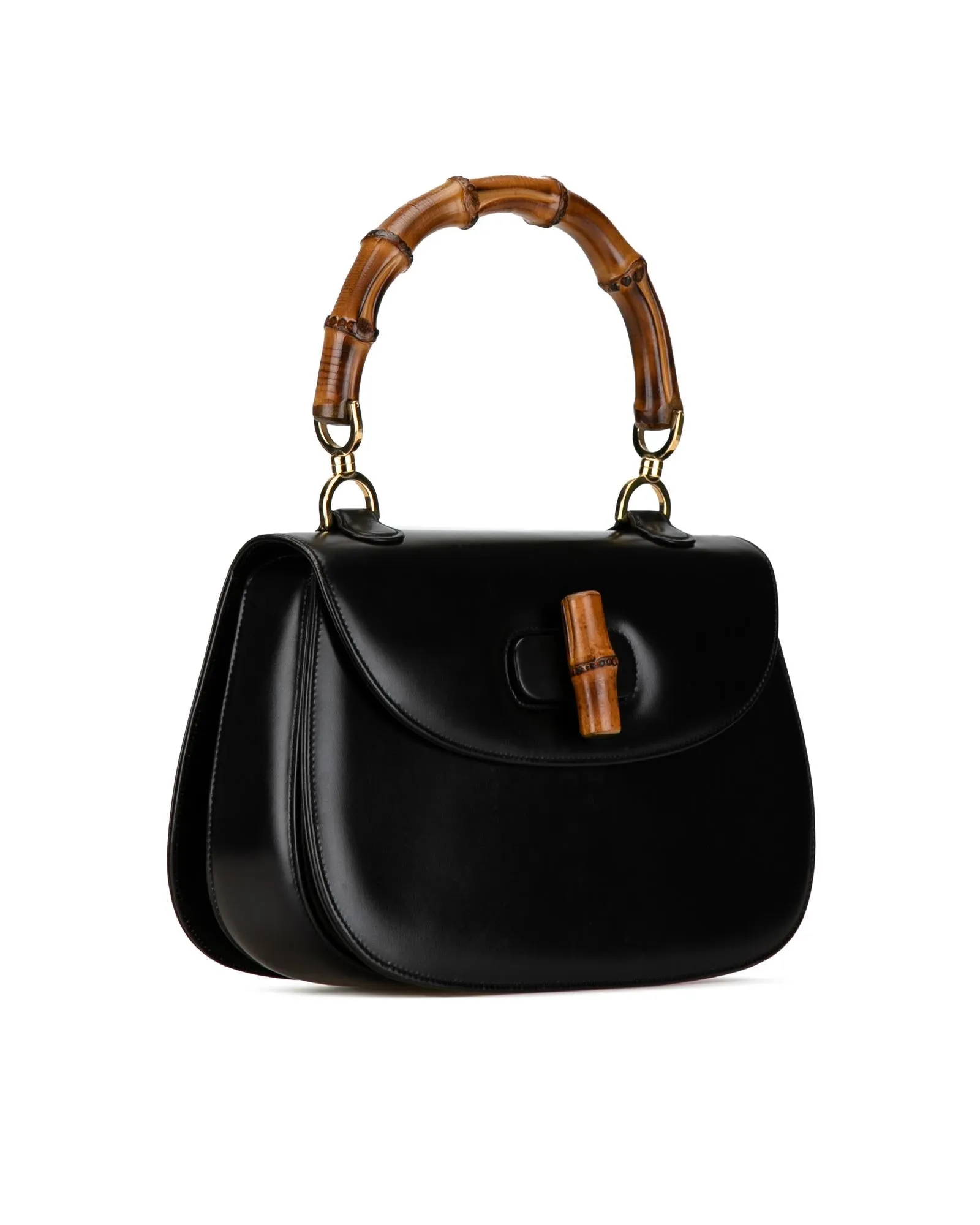 Bamboo Twist Lock Leather Satchel