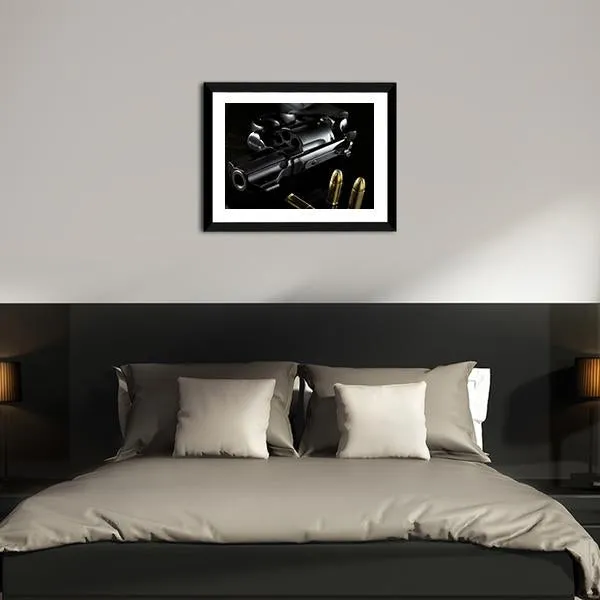 Black Revolver With Ammo Canvas Wall Art