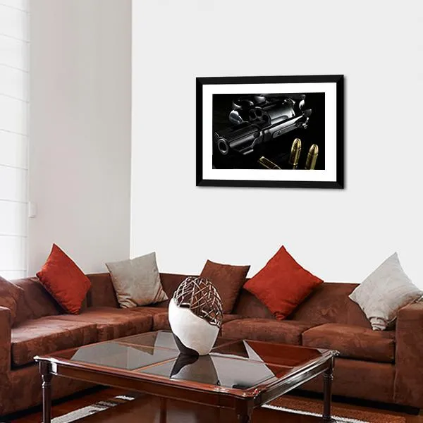 Black Revolver With Ammo Canvas Wall Art