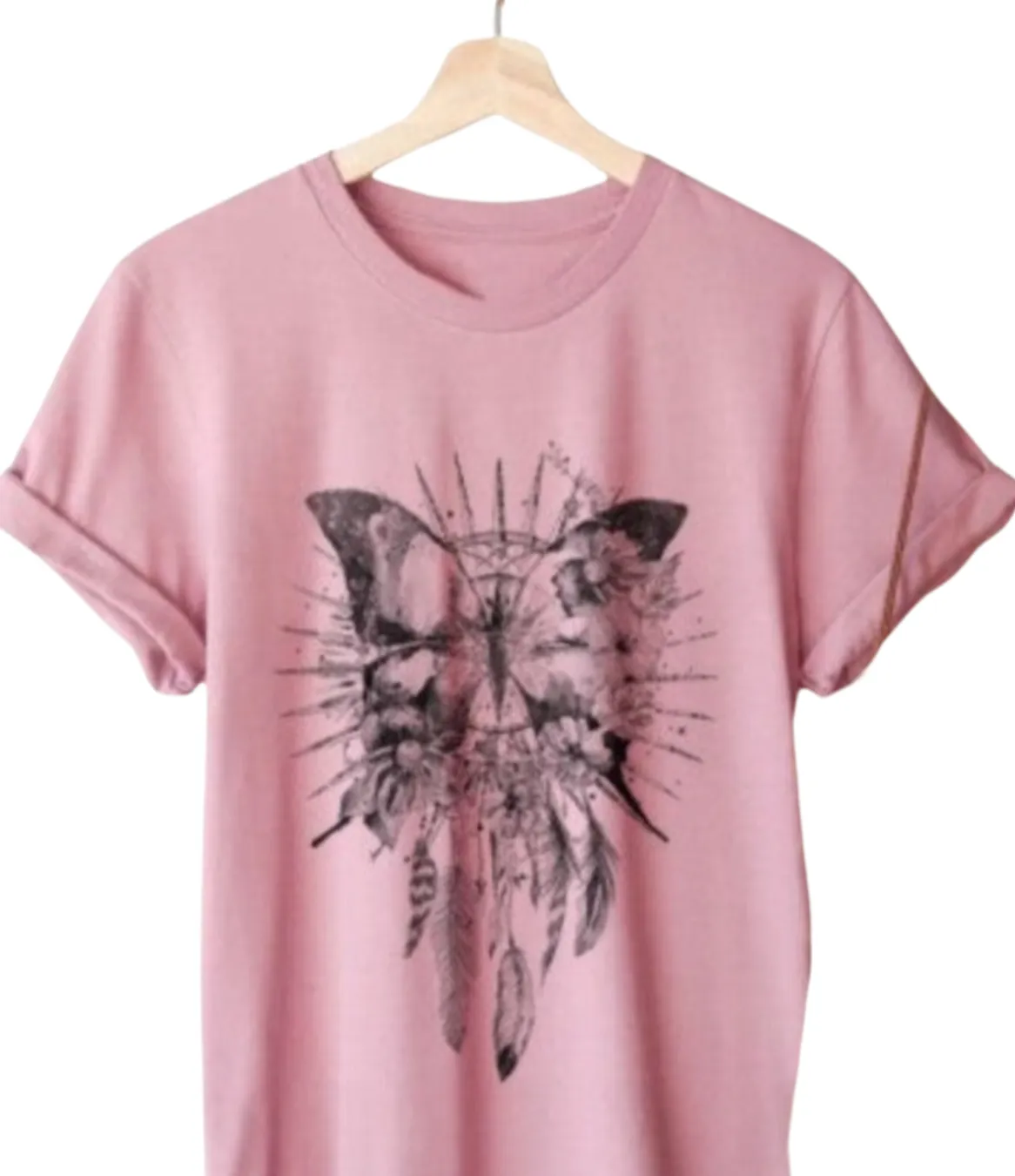 Boho Butterfly Dreamcatcher Graphic Tee Shirt in Mauve