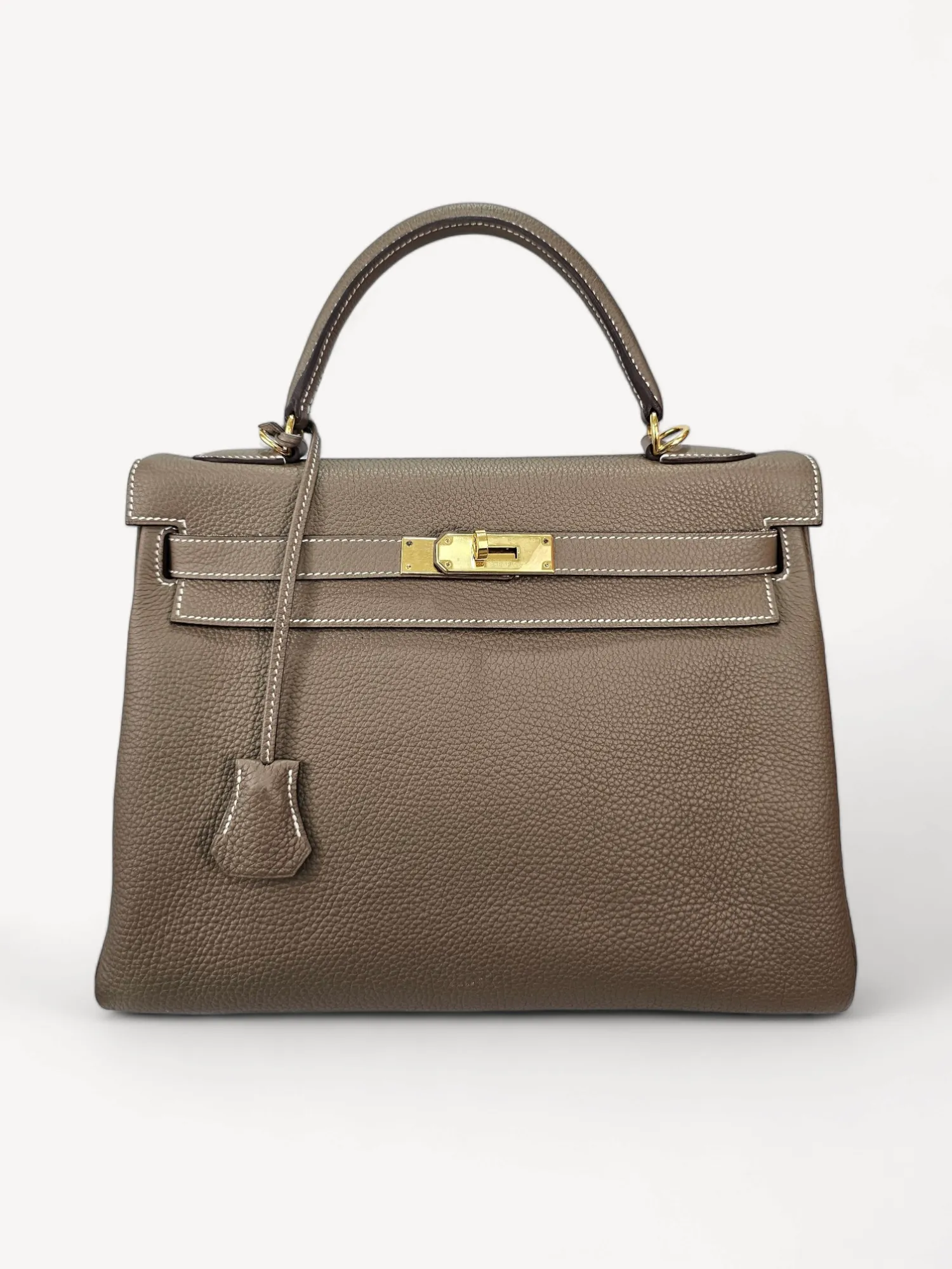 Bolsa Hermès Kelly 32 Etoupe Ferragem Gold