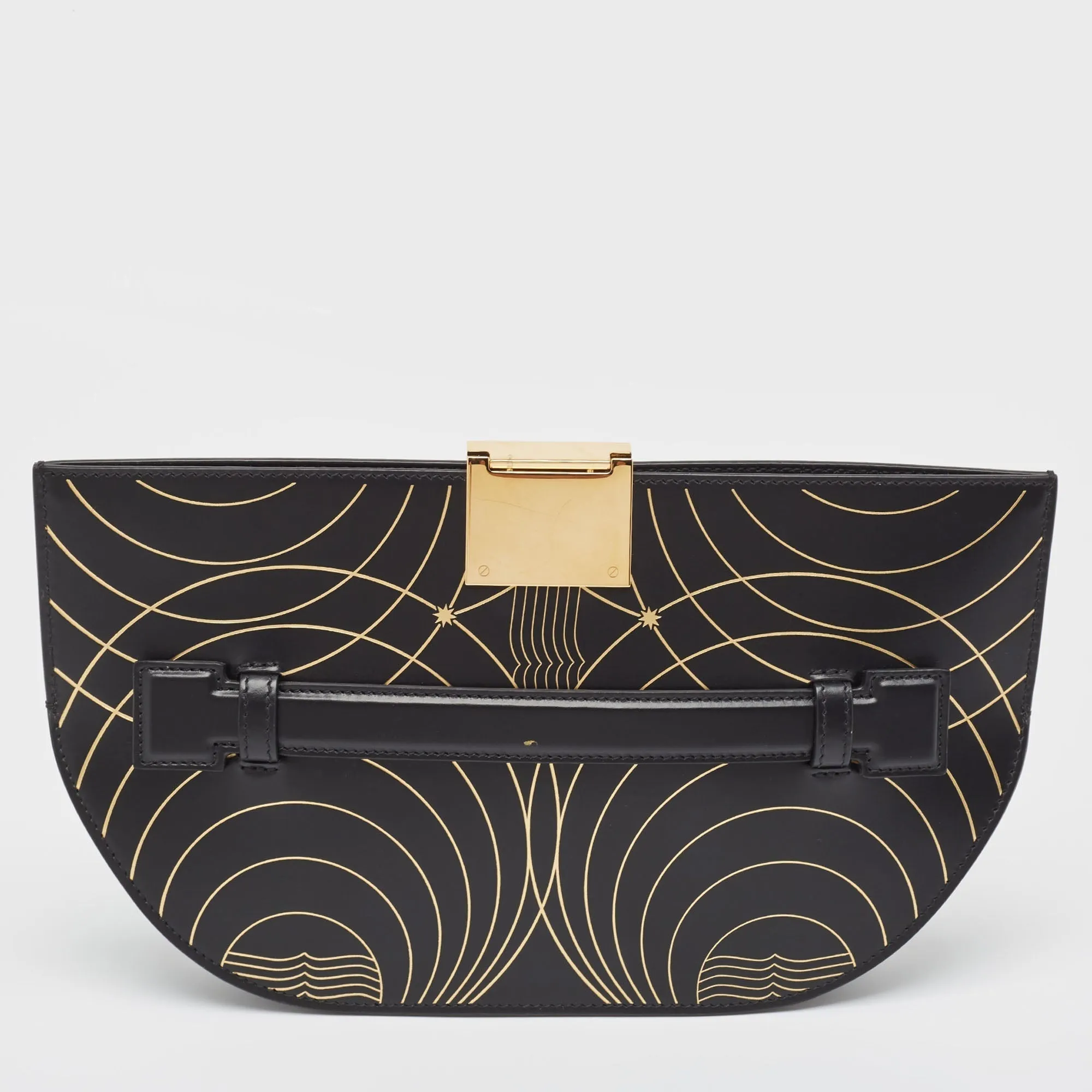 BURBERRY Black/Gold Printed Leather Olympia Wristlet Clutch