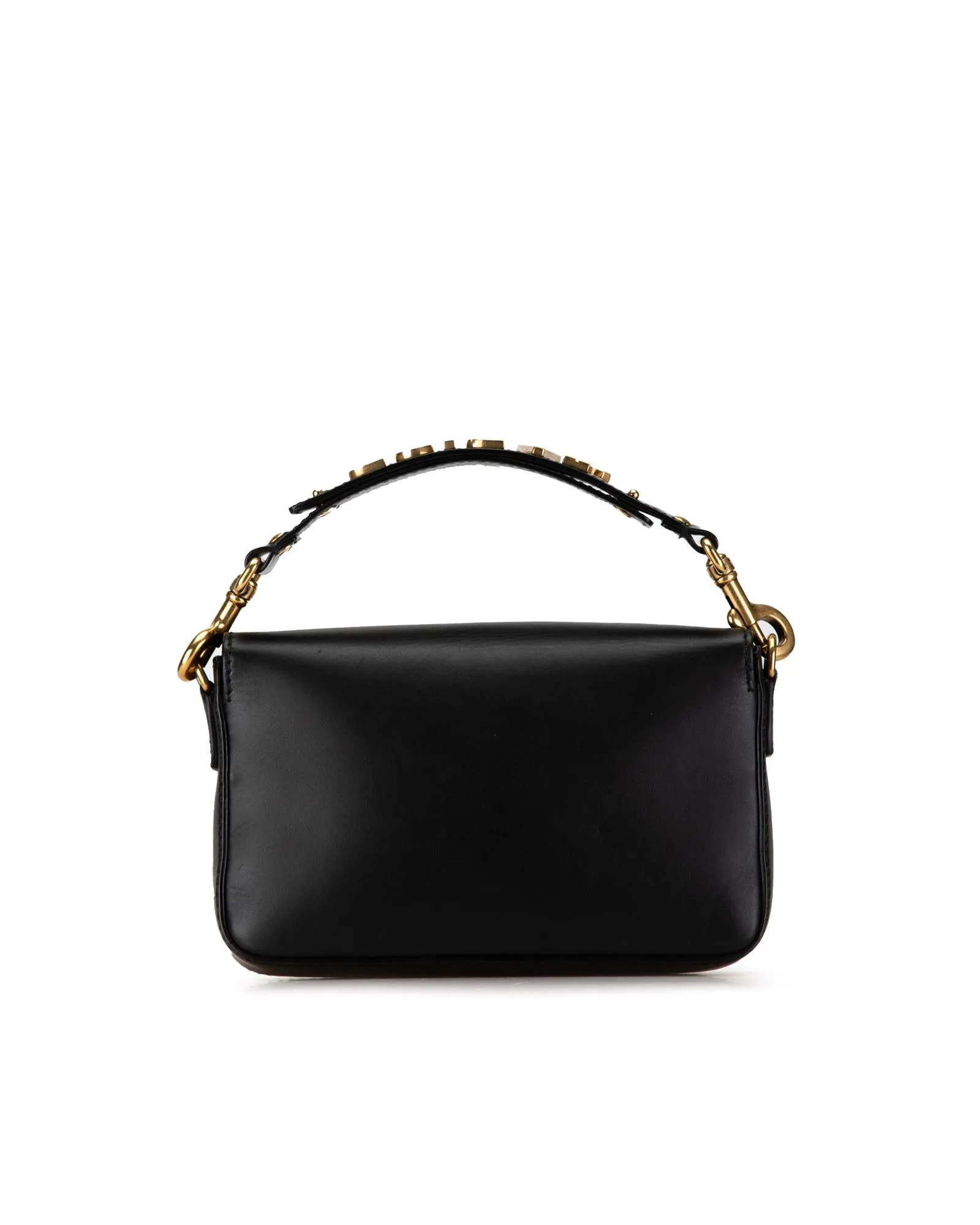 Calfskin Flap Bag with Detachable Handle and Gold-Tone Hardware