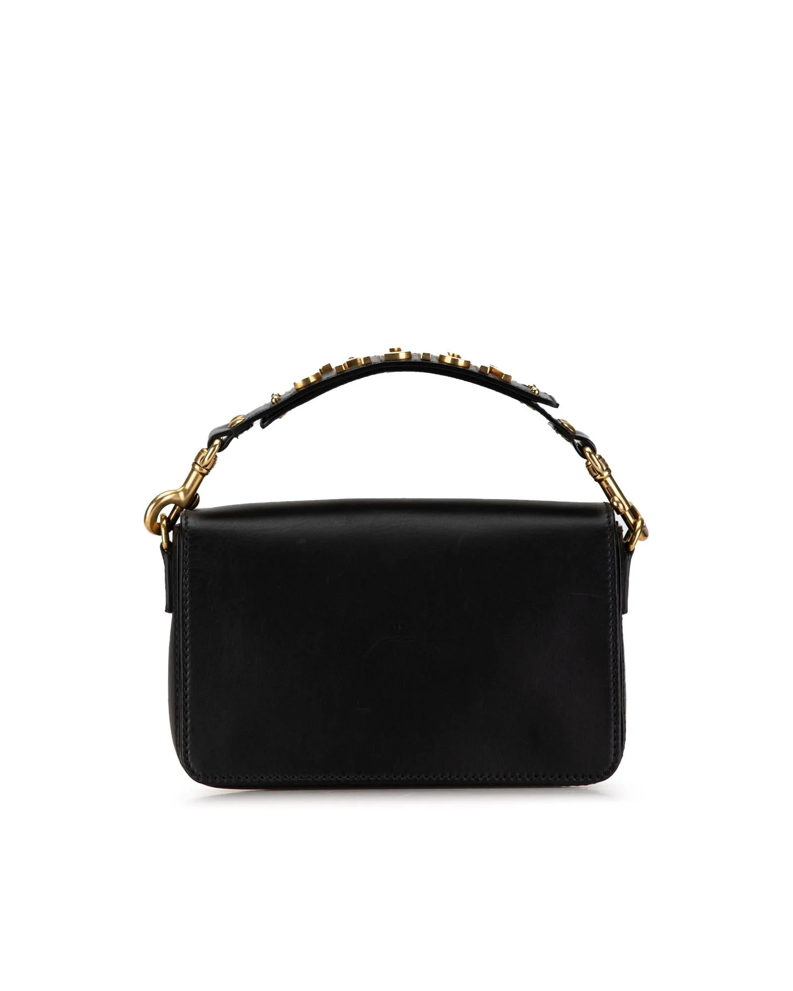 Calfskin Flap Bag with Detachable Handle and Gold-Tone Hardware