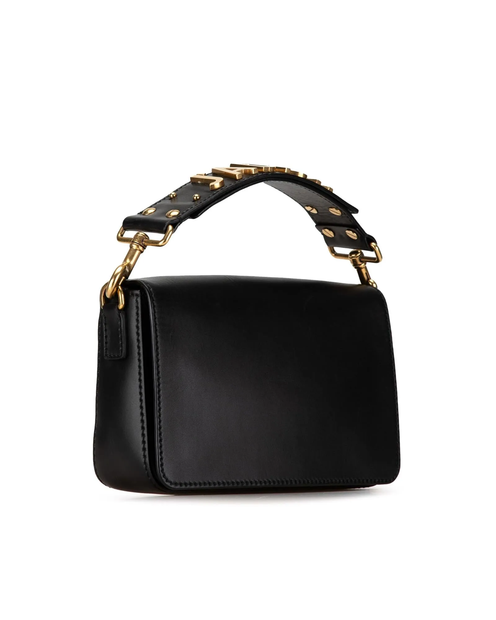 Calfskin Flap Bag with Detachable Handle and Gold-Tone Hardware