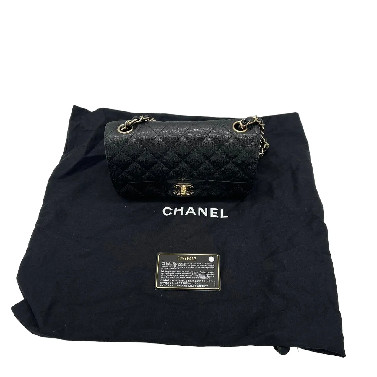 CHANEL '17 Rectangle  Mini Black Caviar Light Gold Flap RARE