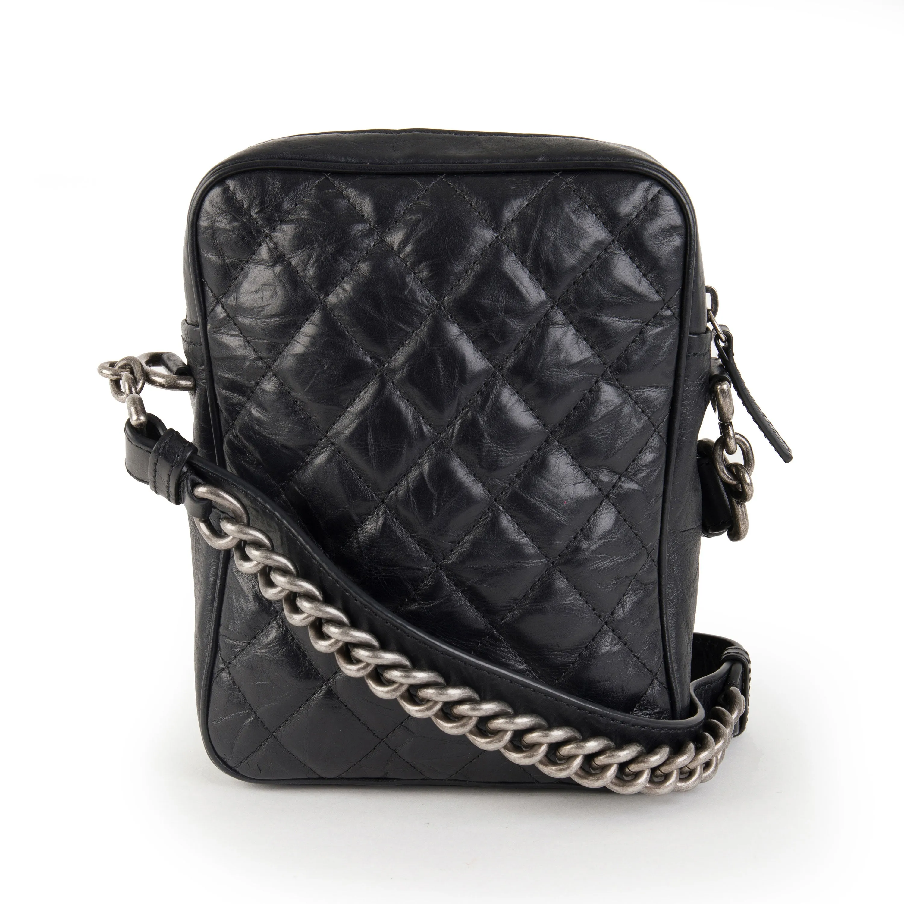 Chanel Black Quilted Calfskin Leather Casual Rock Camera Bag