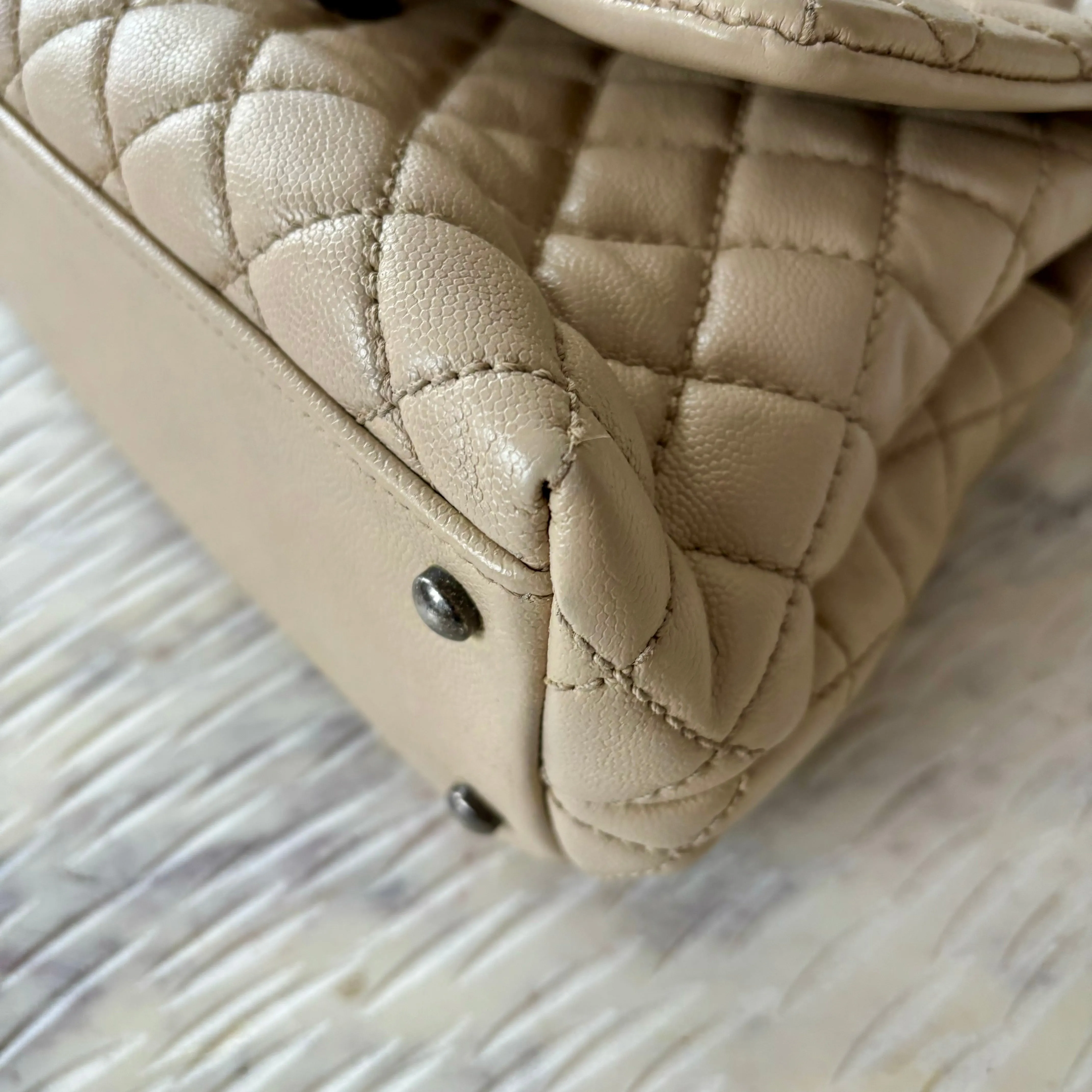 CHANEL Caviar Quilted Medium Coco Handle Flap Light Beige