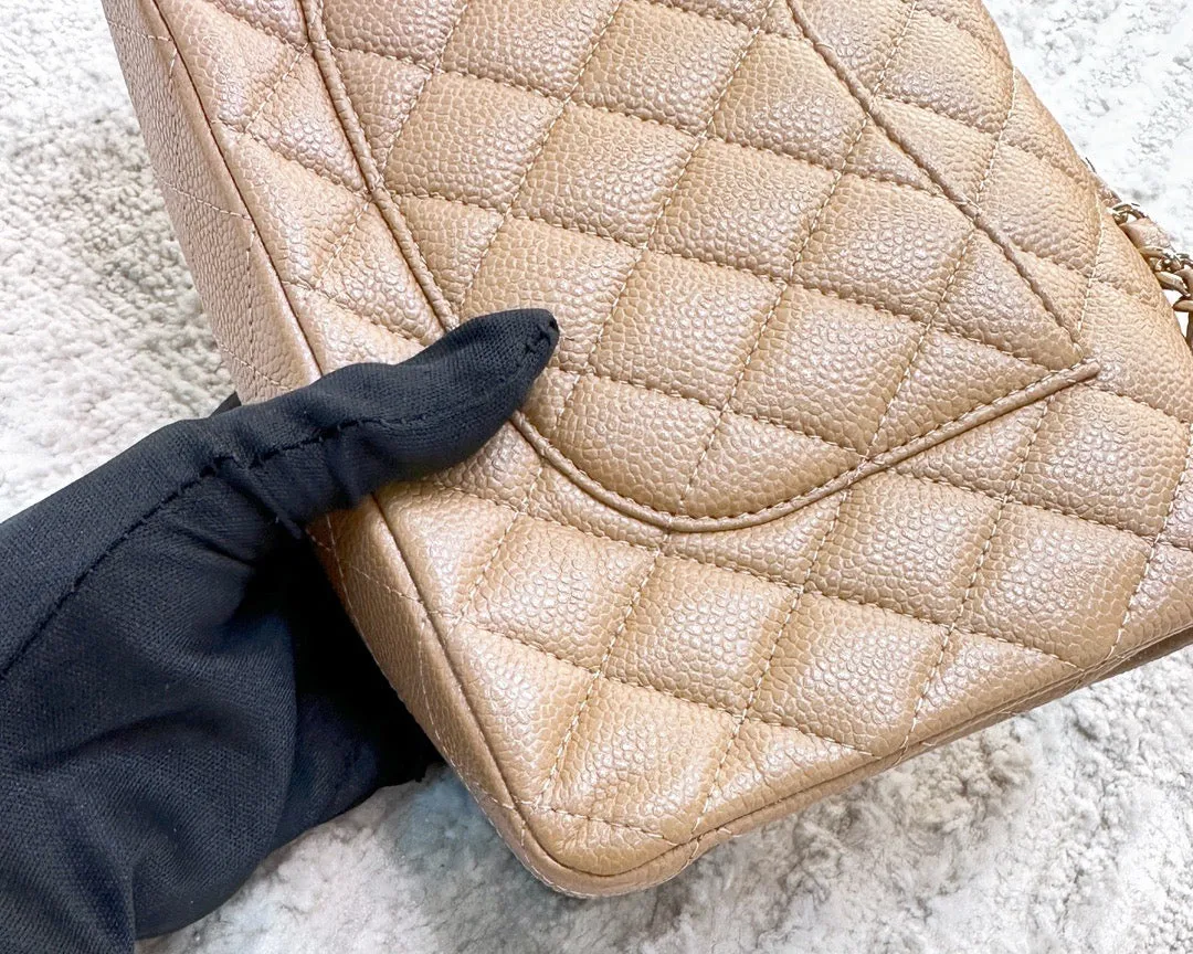 CHANEL Caviar Quilted Medium Double Flap Beige