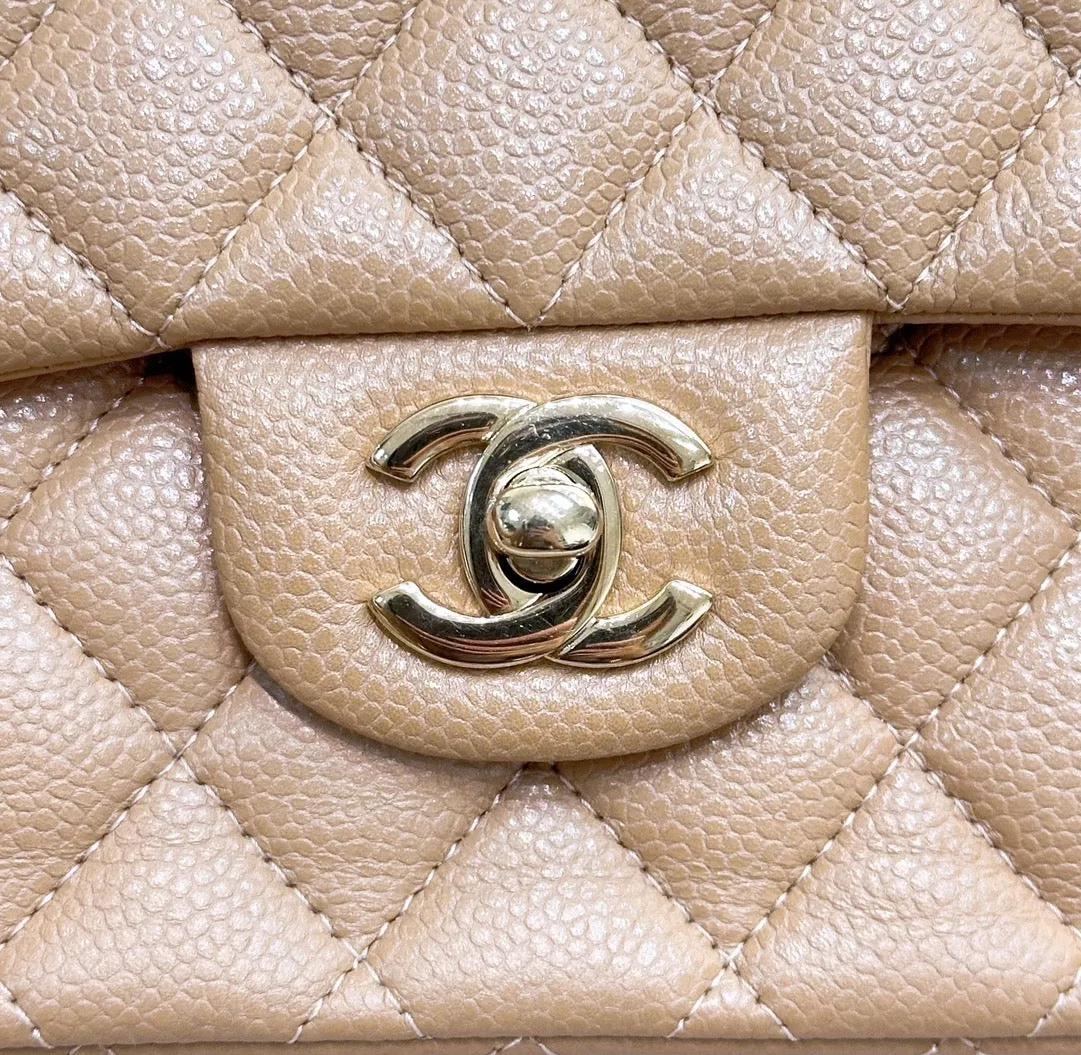 CHANEL Caviar Quilted Medium Double Flap Beige