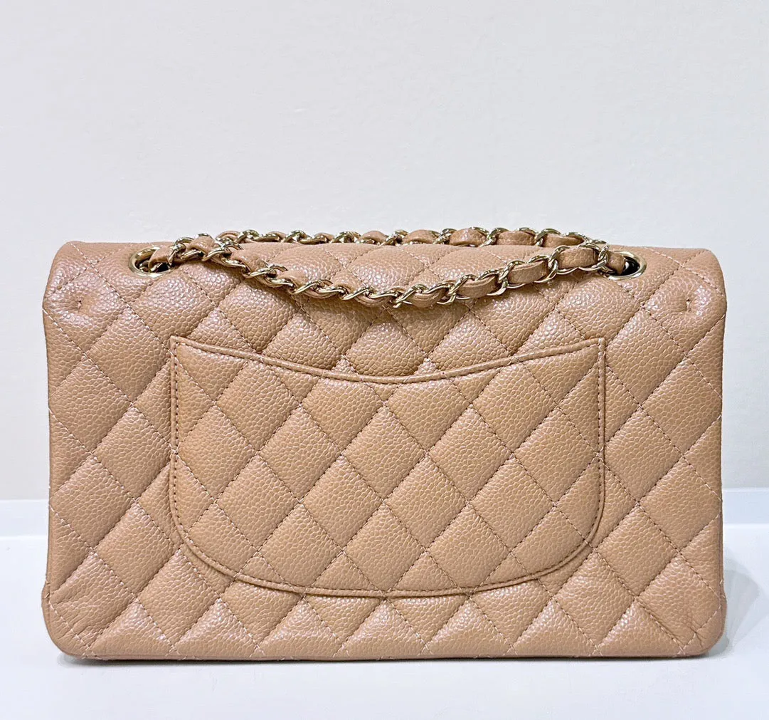 CHANEL Caviar Quilted Medium Double Flap Beige