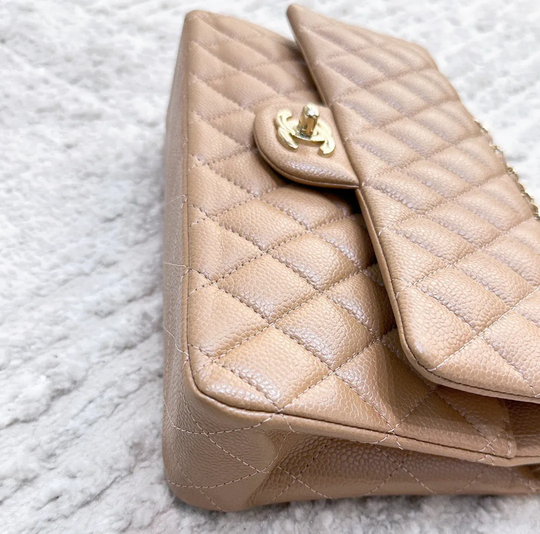 CHANEL Caviar Quilted Medium Double Flap Beige