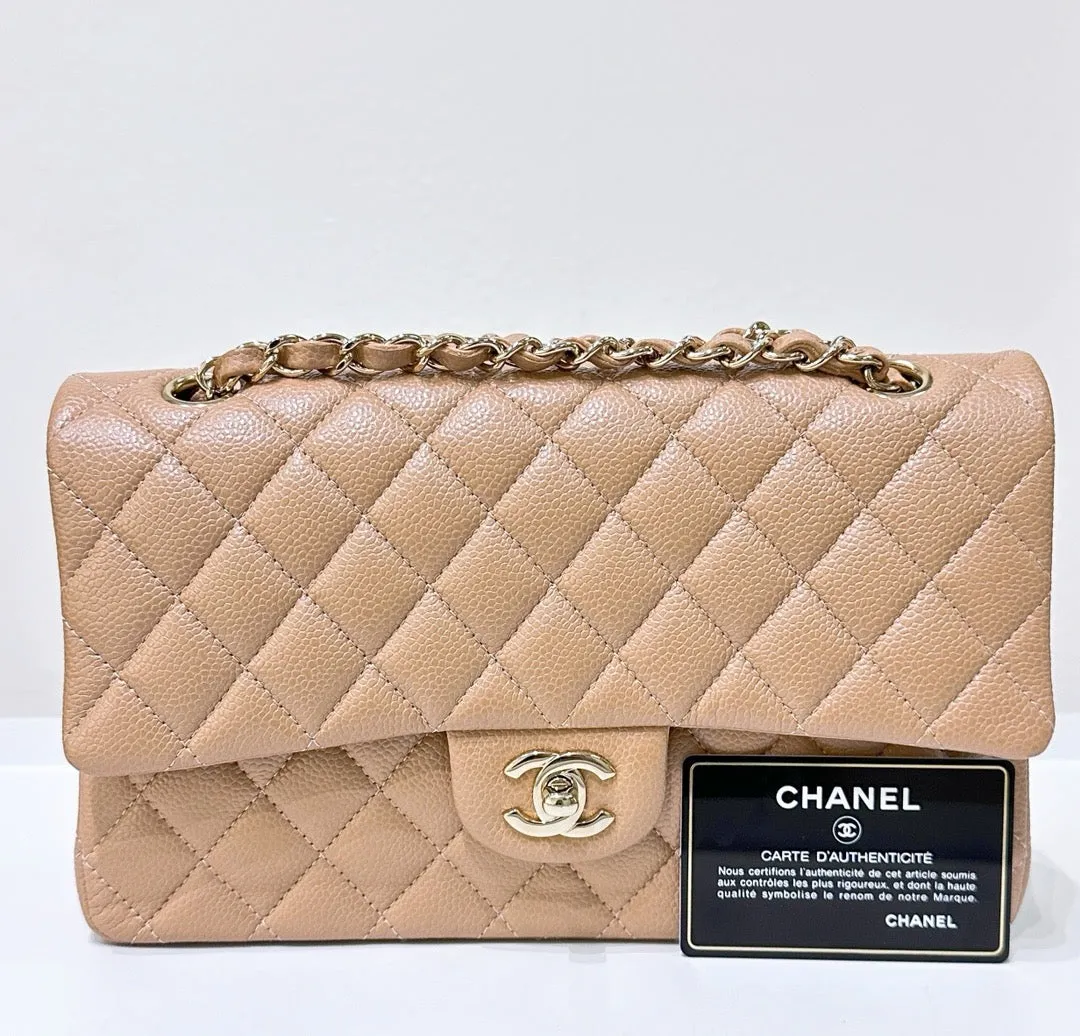 CHANEL Caviar Quilted Medium Double Flap Beige