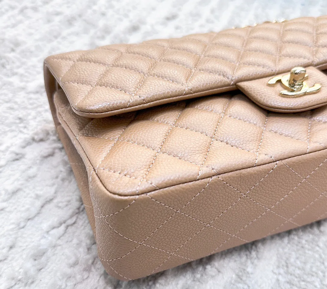 CHANEL Caviar Quilted Medium Double Flap Beige