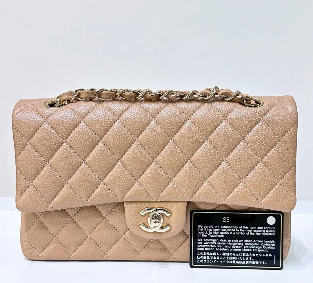 CHANEL Caviar Quilted Medium Double Flap Beige