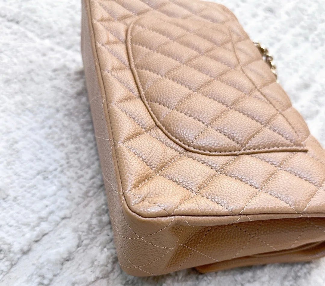 CHANEL Caviar Quilted Medium Double Flap Beige