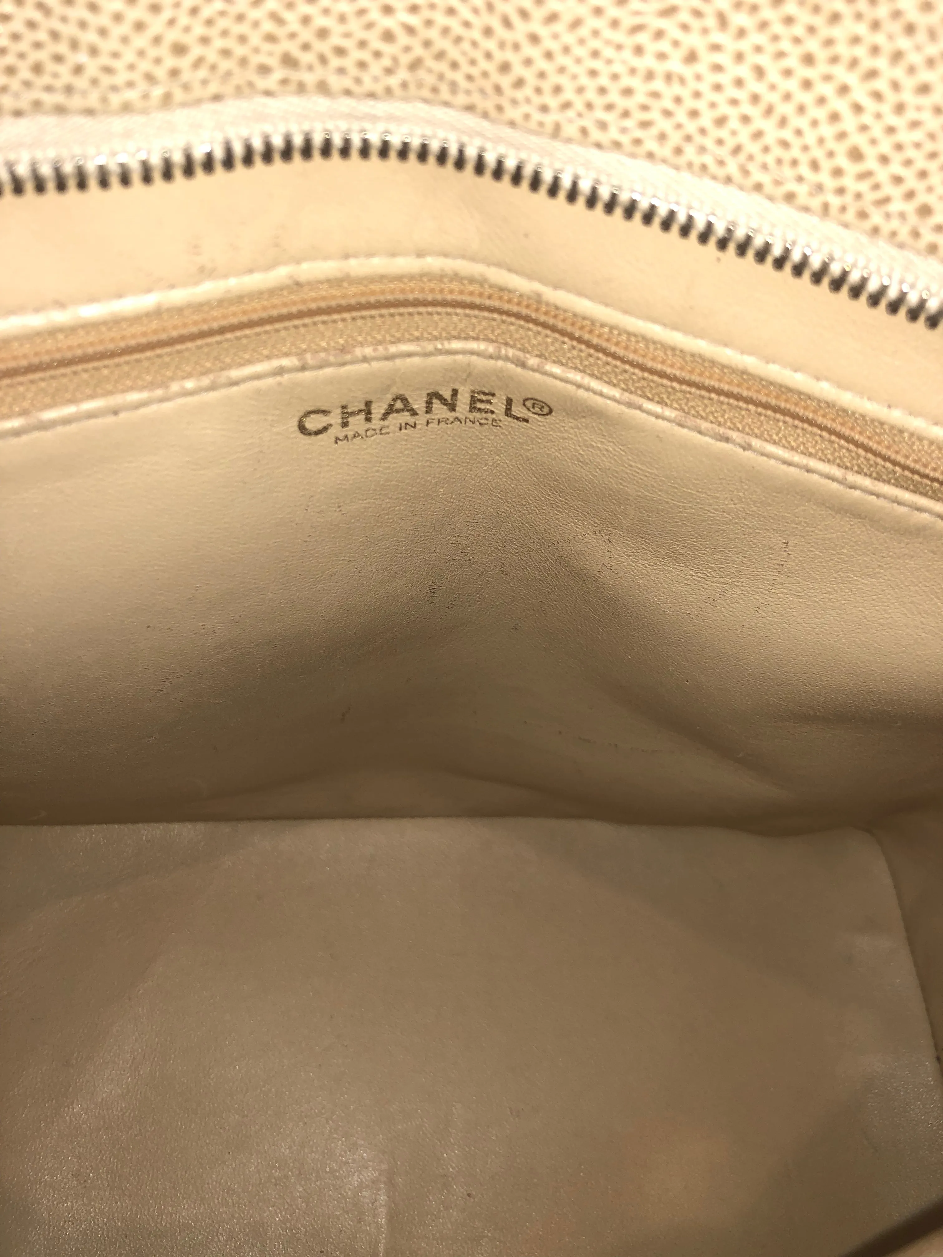 Chanel Cream Caviar Leather Medallion Tote