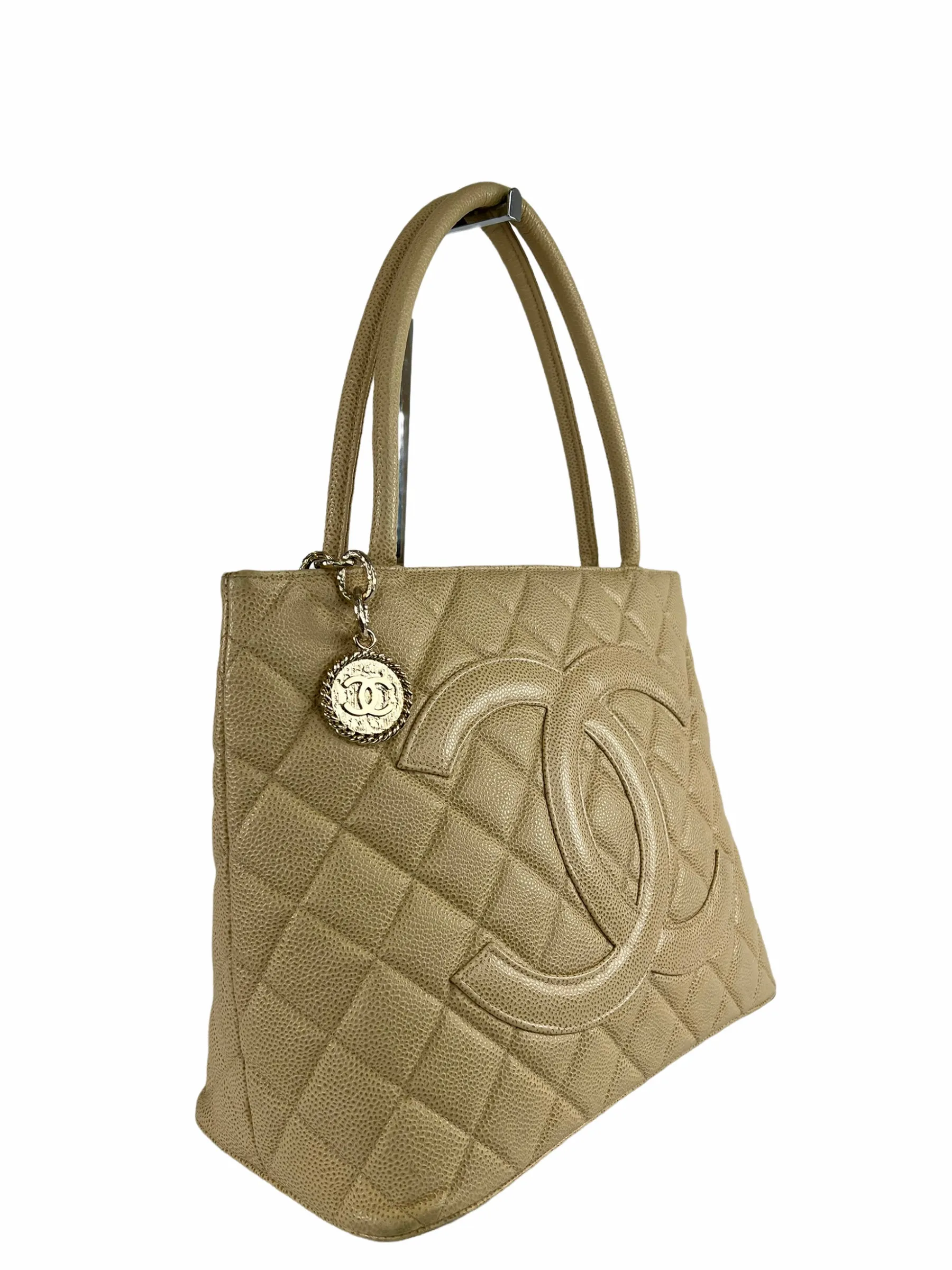 Chanel Cream Caviar Leather Medallion Tote