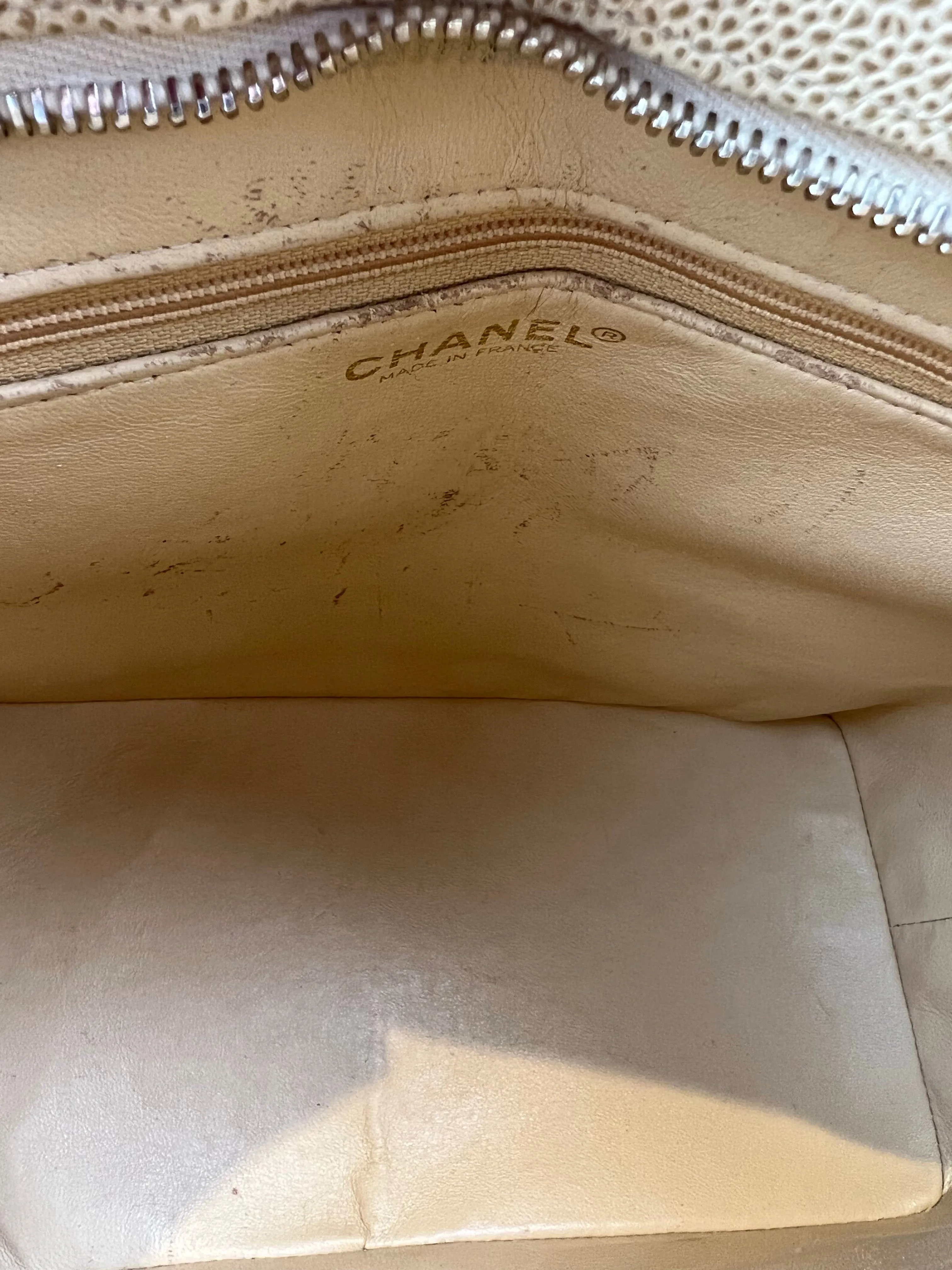 Chanel Cream Caviar Leather Medallion Tote