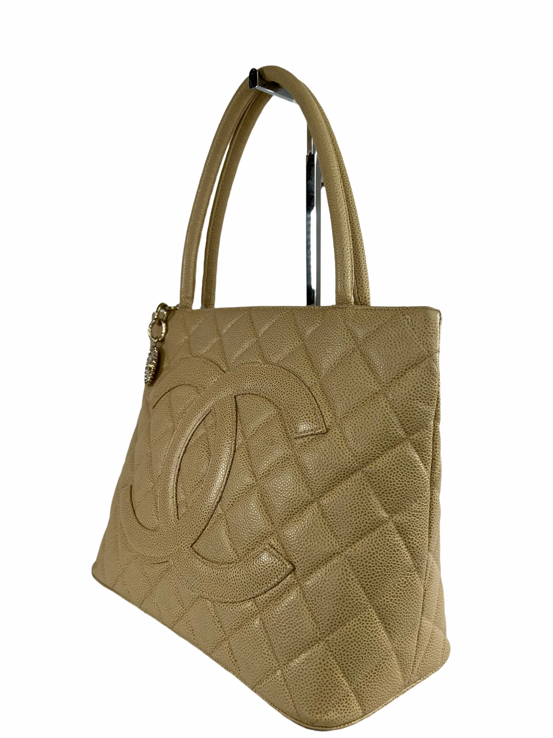 Chanel Cream Caviar Leather Medallion Tote