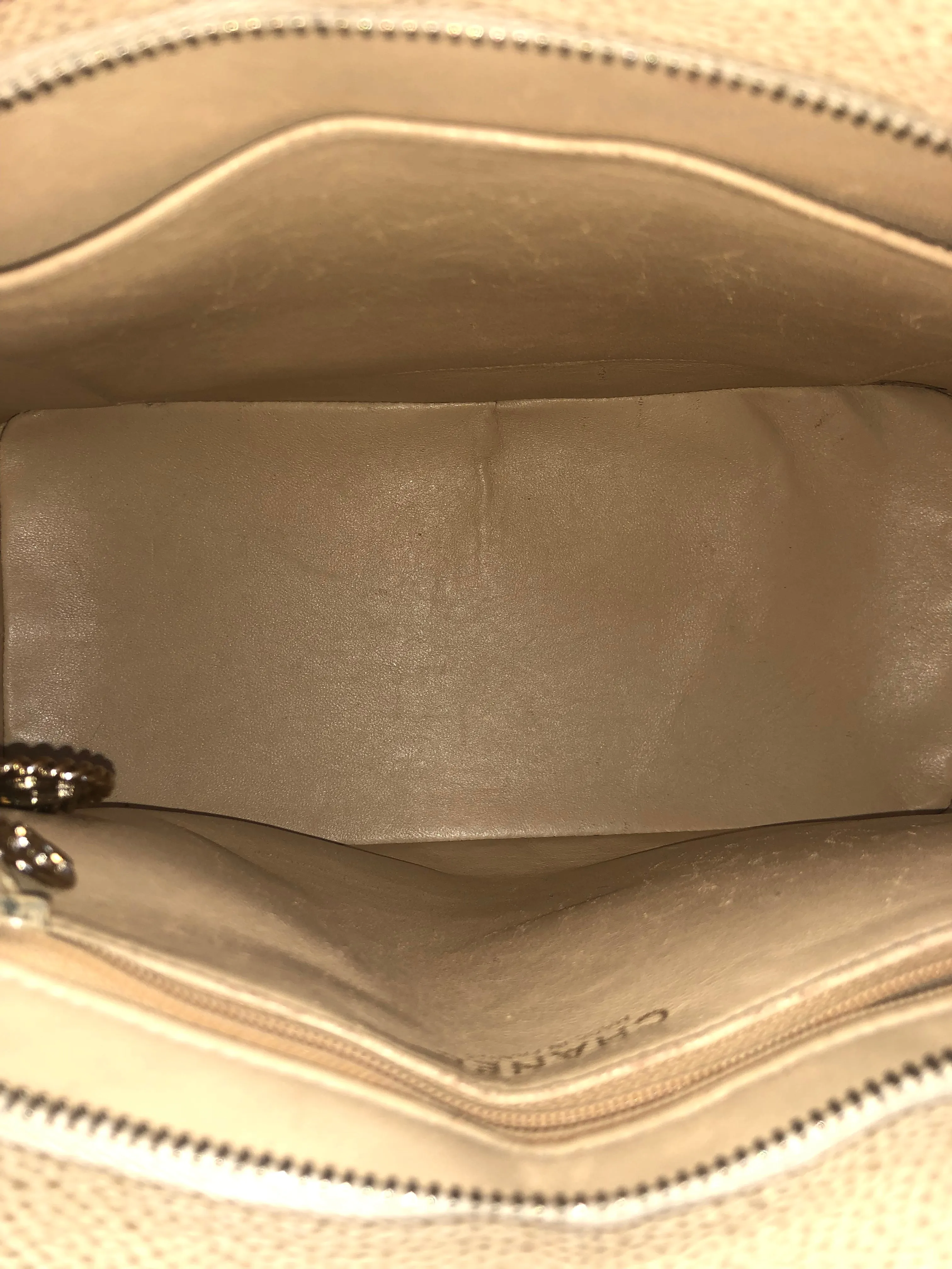 Chanel Cream Caviar Leather Medallion Tote