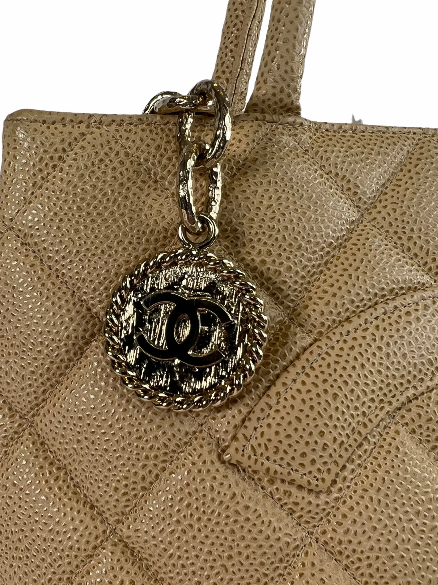 Chanel Cream Caviar Leather Medallion Tote