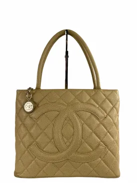 Chanel Cream Caviar Leather Medallion Tote