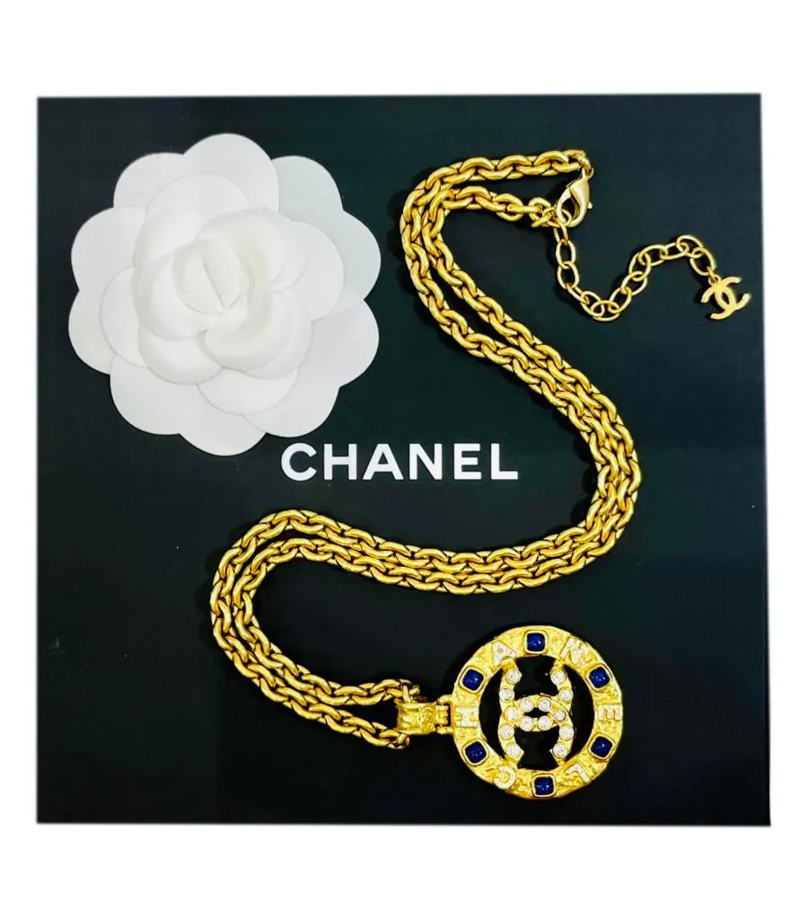 Chanel Gripoix & Crystal 'CC' Logo Medallion Necklace