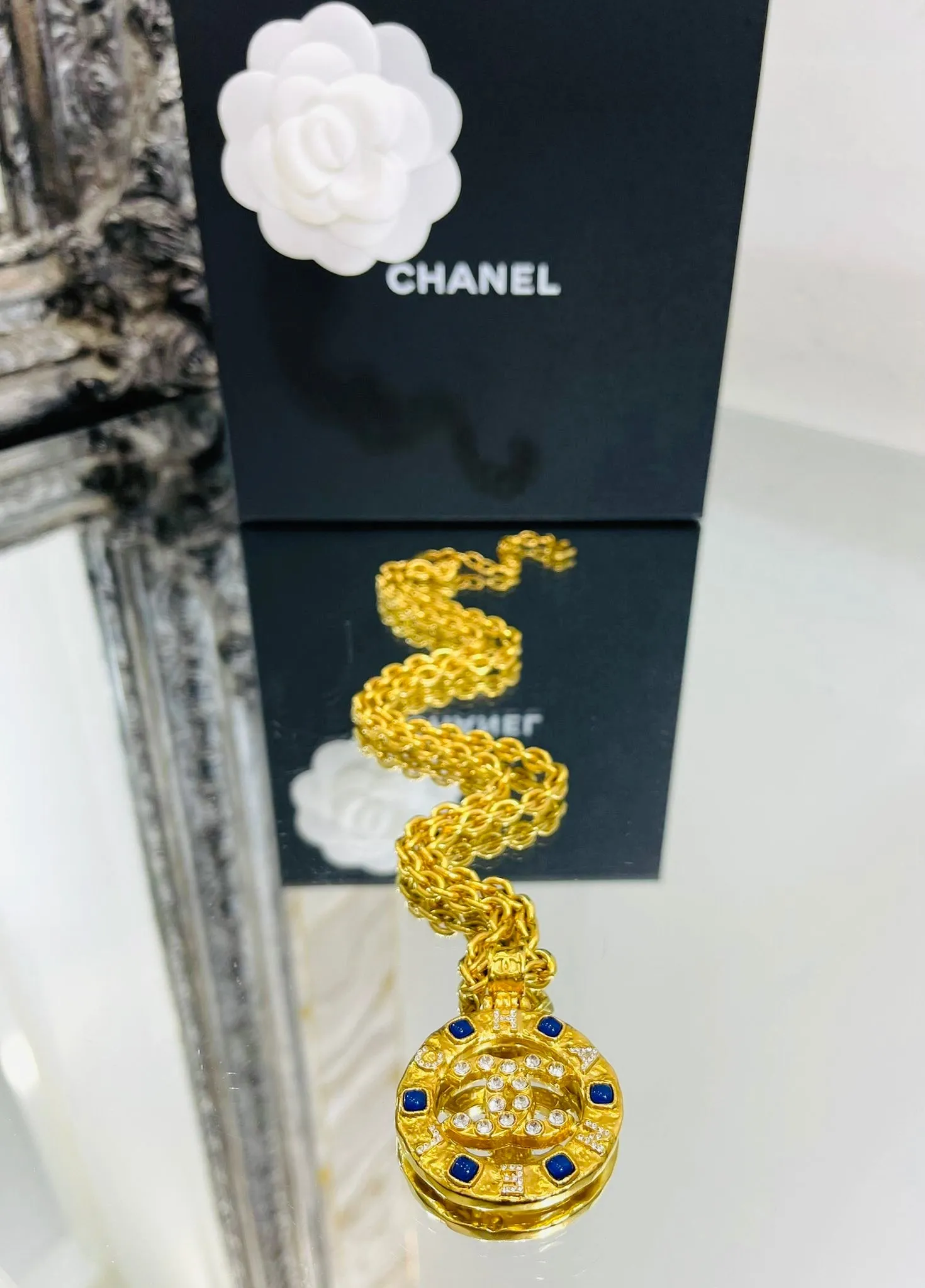 Chanel Gripoix & Crystal 'CC' Logo Medallion Necklace