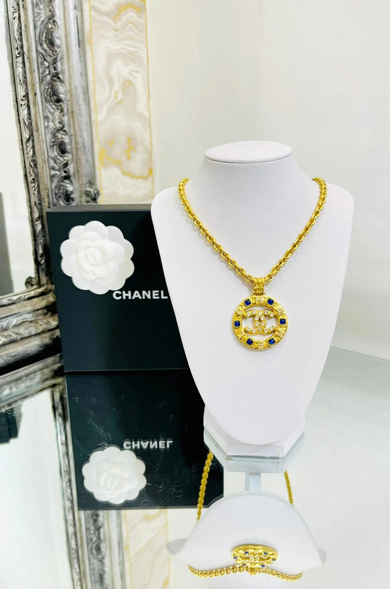 Chanel Gripoix & Crystal 'CC' Logo Medallion Necklace