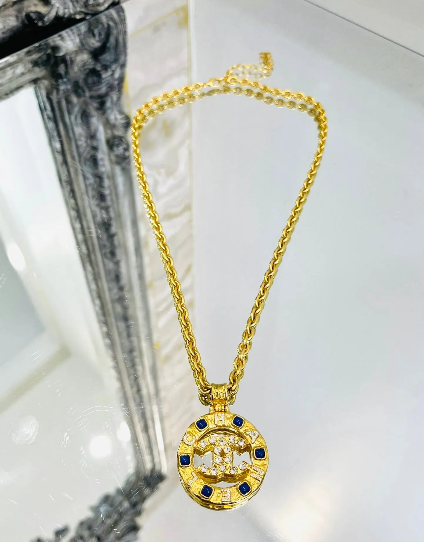 Chanel Gripoix & Crystal 'CC' Logo Medallion Necklace