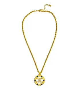 Chanel Gripoix & Crystal 'CC' Logo Medallion Necklace