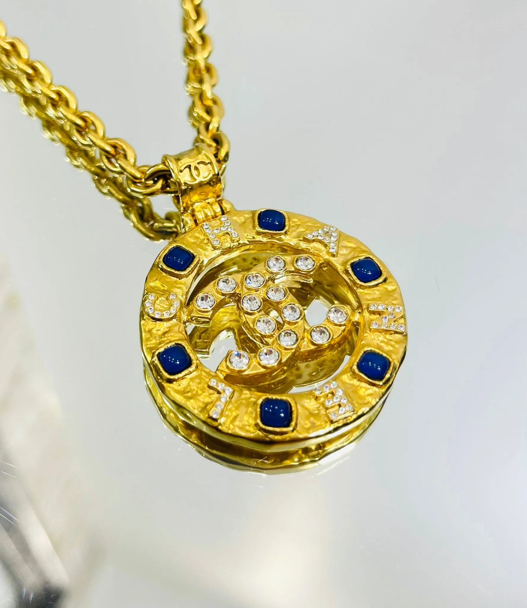 Chanel Gripoix & Crystal 'CC' Logo Medallion Necklace