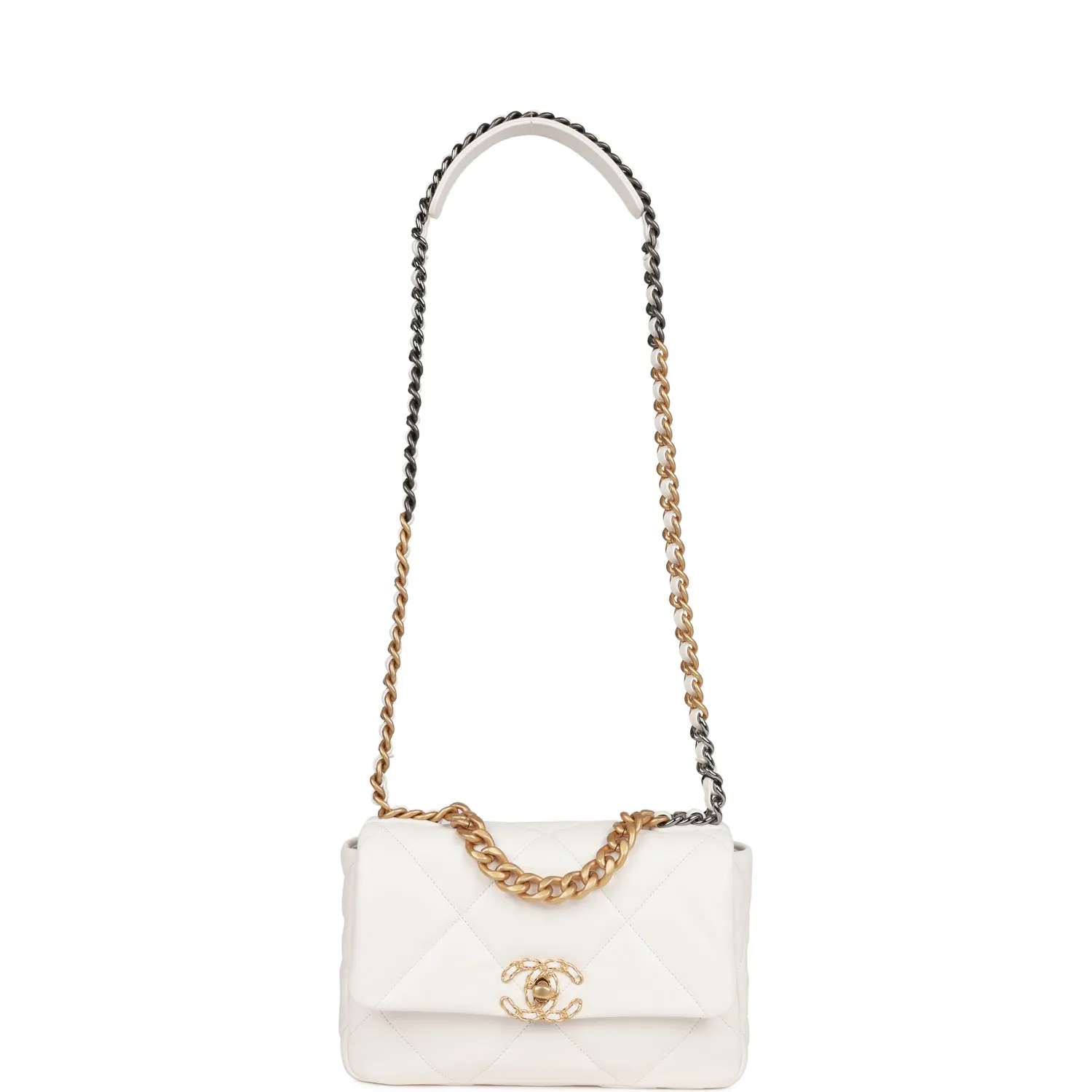 Chanel Medium 19 Flap Bag White Calfskin Mixed Hardware