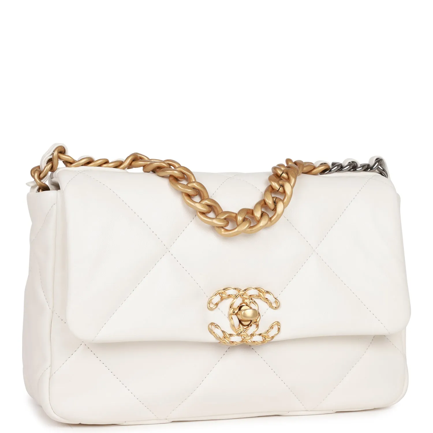 Chanel Medium 19 Flap Bag White Calfskin Mixed Hardware