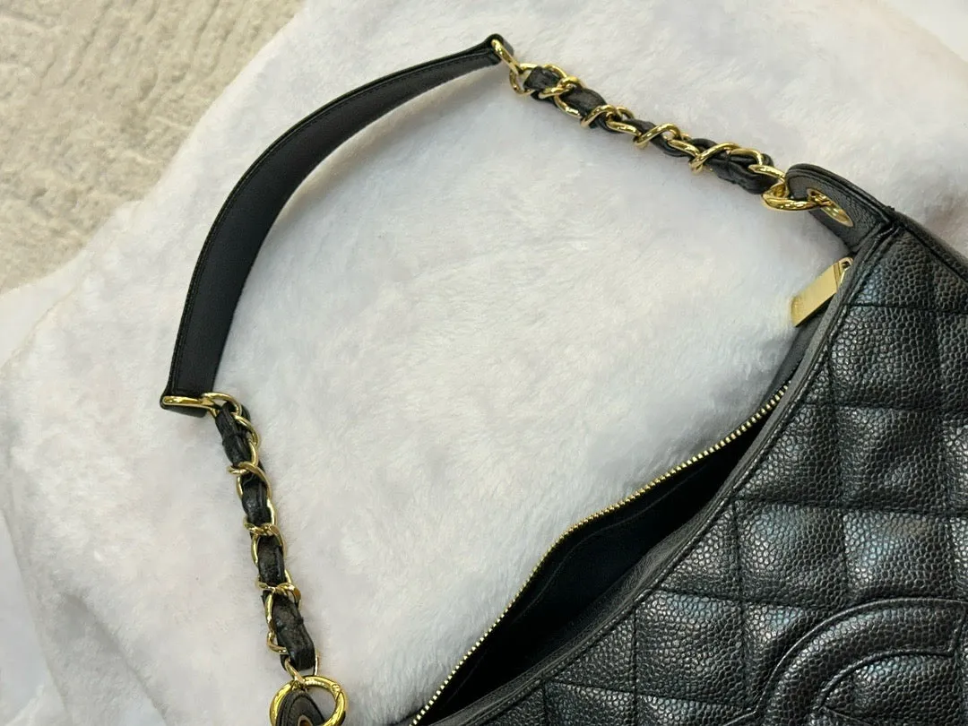 Chanel Medium Caviar Quilted Pochette Shoulder Bag Black GHW