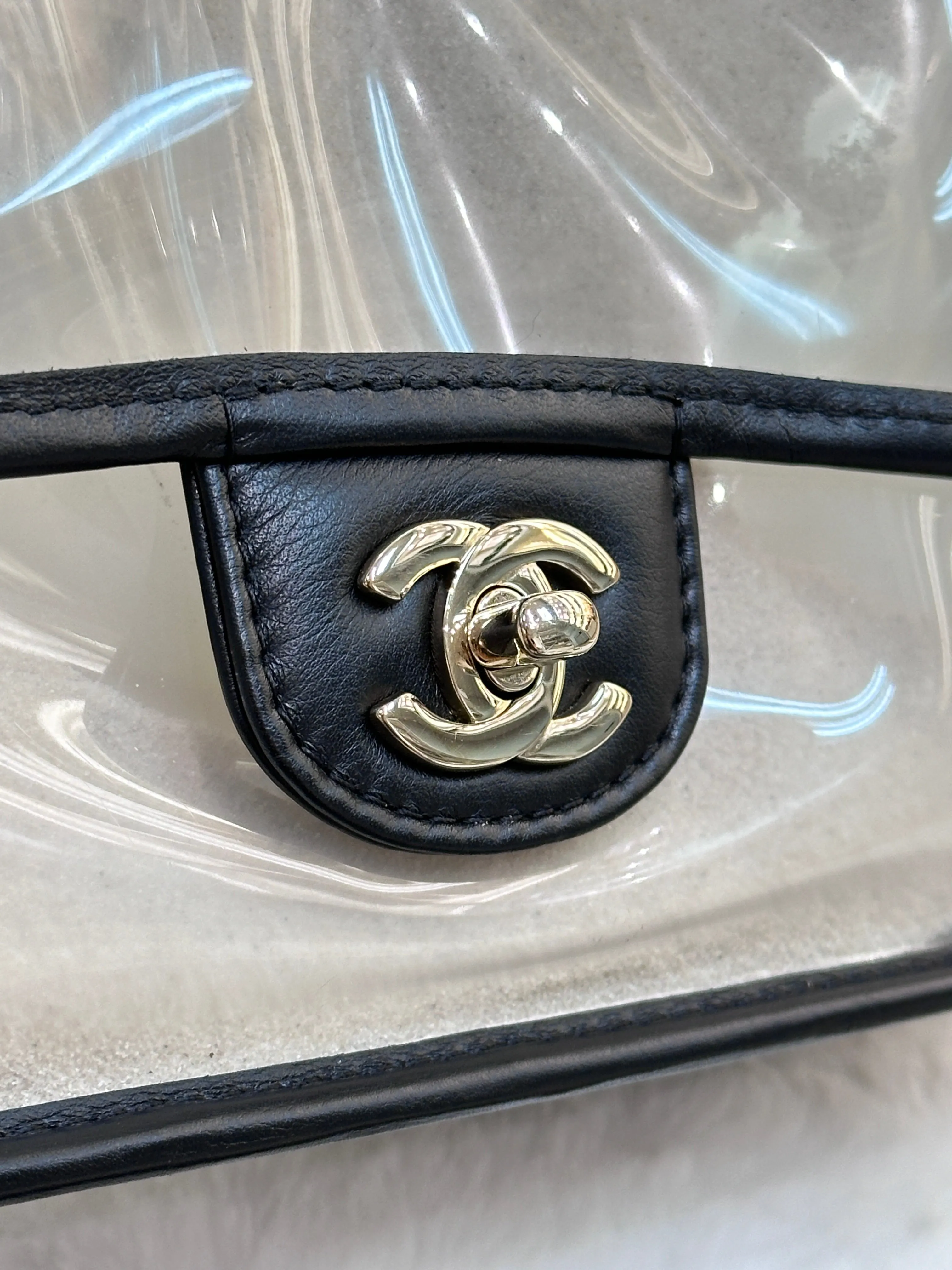 Chanel Medium Lambskin PVC Coco Sand Flap Black Bag