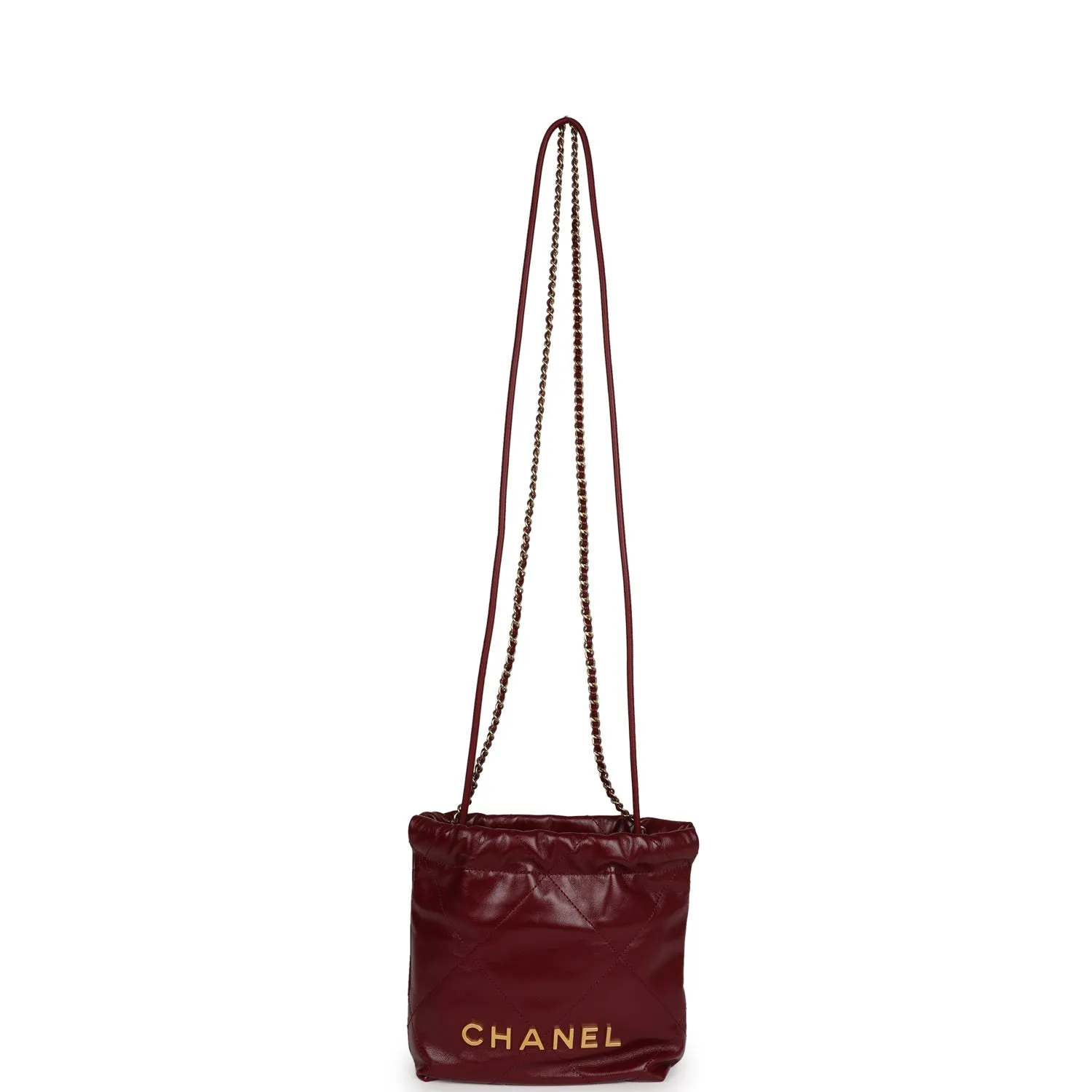 Chanel Mini 22 Bag Burgundy Calfskin Gold Hardware