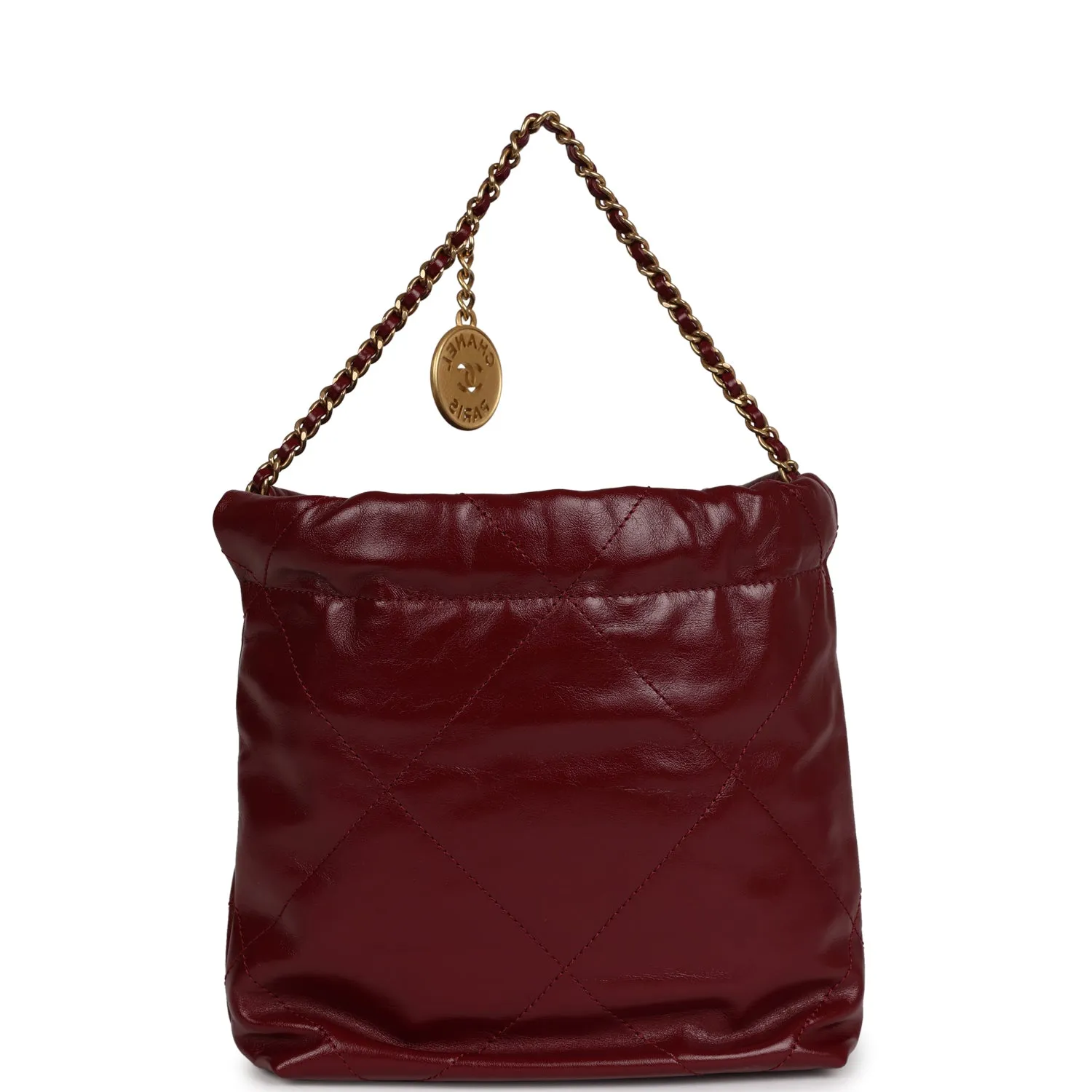 Chanel Mini 22 Bag Burgundy Calfskin Gold Hardware