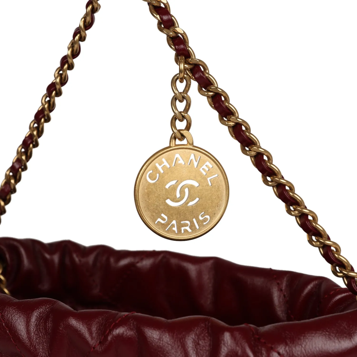 Chanel Mini 22 Bag Burgundy Calfskin Gold Hardware