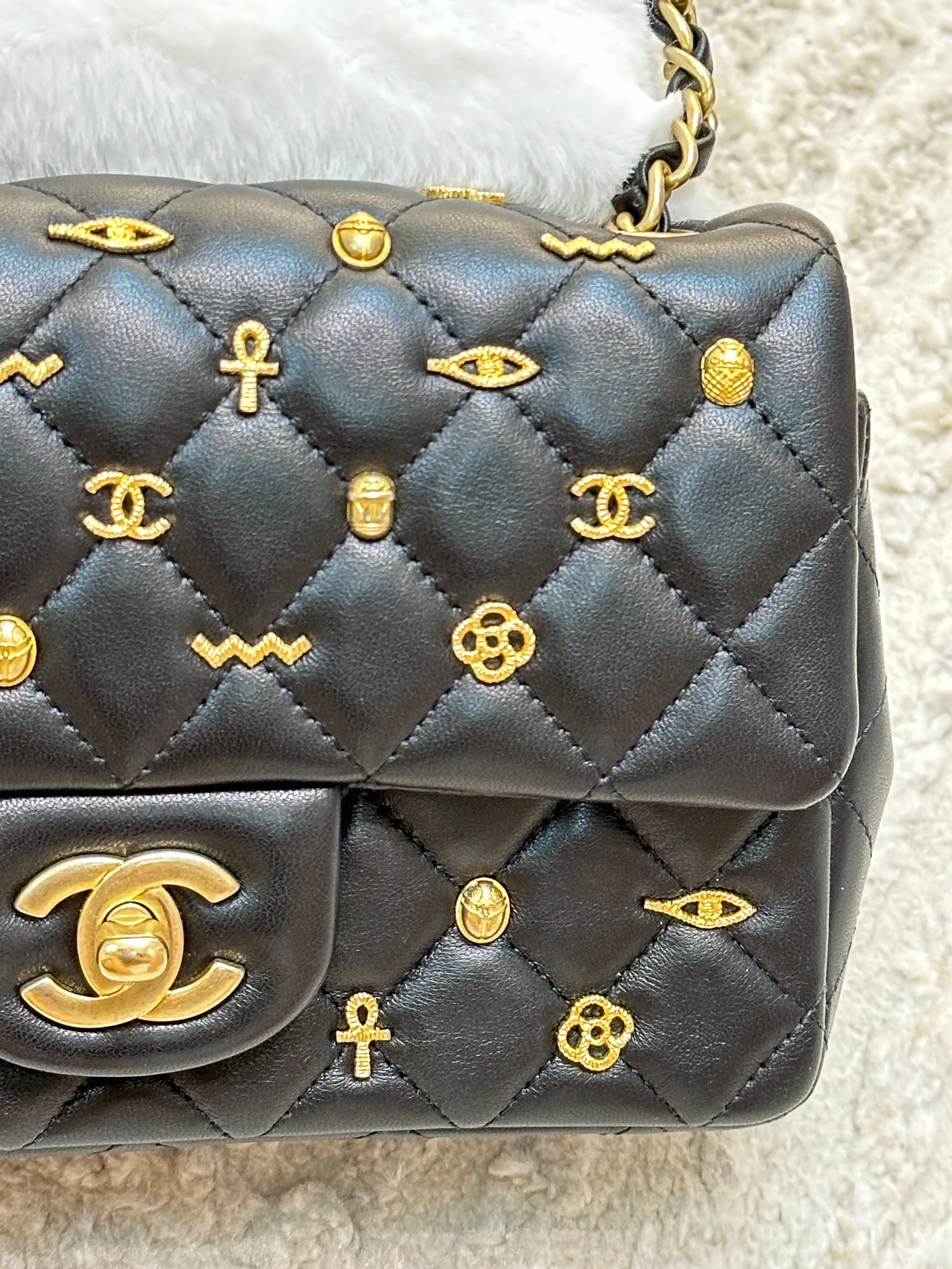 Chanel Mini Lambskin Quilted Egyptian Amulet Rectangular Flap Black GHW