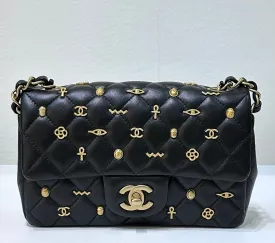 Chanel Mini Lambskin Quilted Egyptian Amulet Rectangular Flap Black GHW