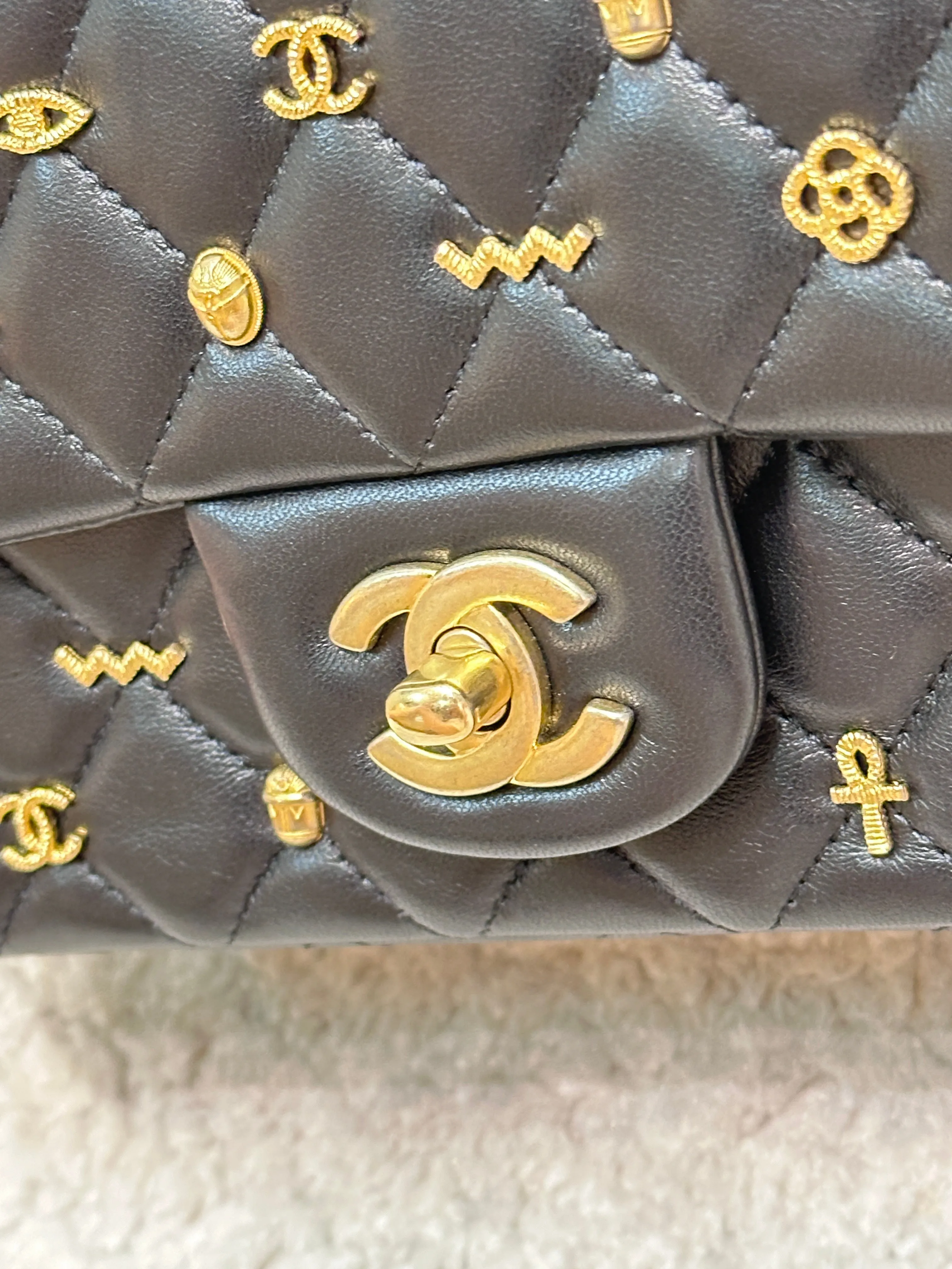 Chanel Mini Lambskin Quilted Egyptian Amulet Rectangular Flap Black GHW