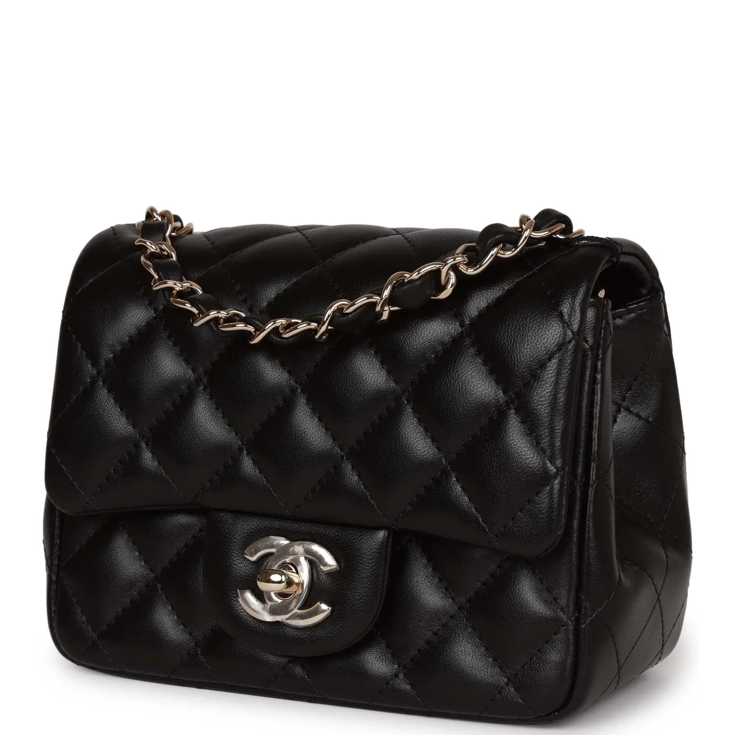 Chanel Mini Square Flap Bag Black Lambskin Light Gold Hardware