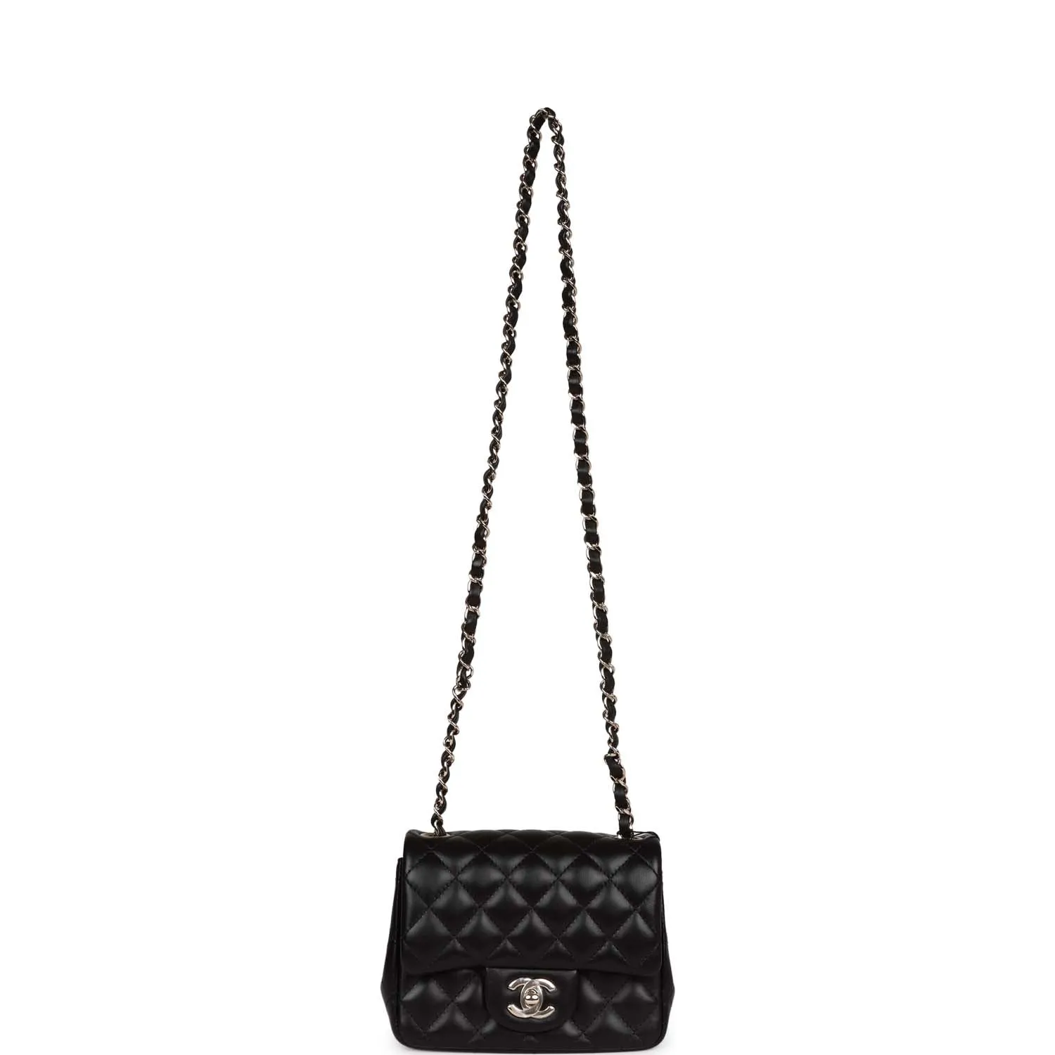 Chanel Mini Square Flap Bag Black Lambskin Light Gold Hardware