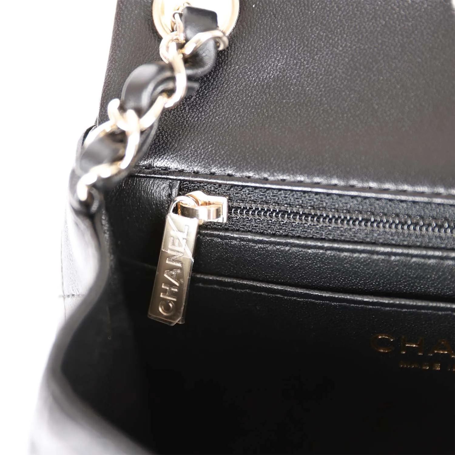 Chanel Mini Square Flap Bag Black Lambskin Light Gold Hardware